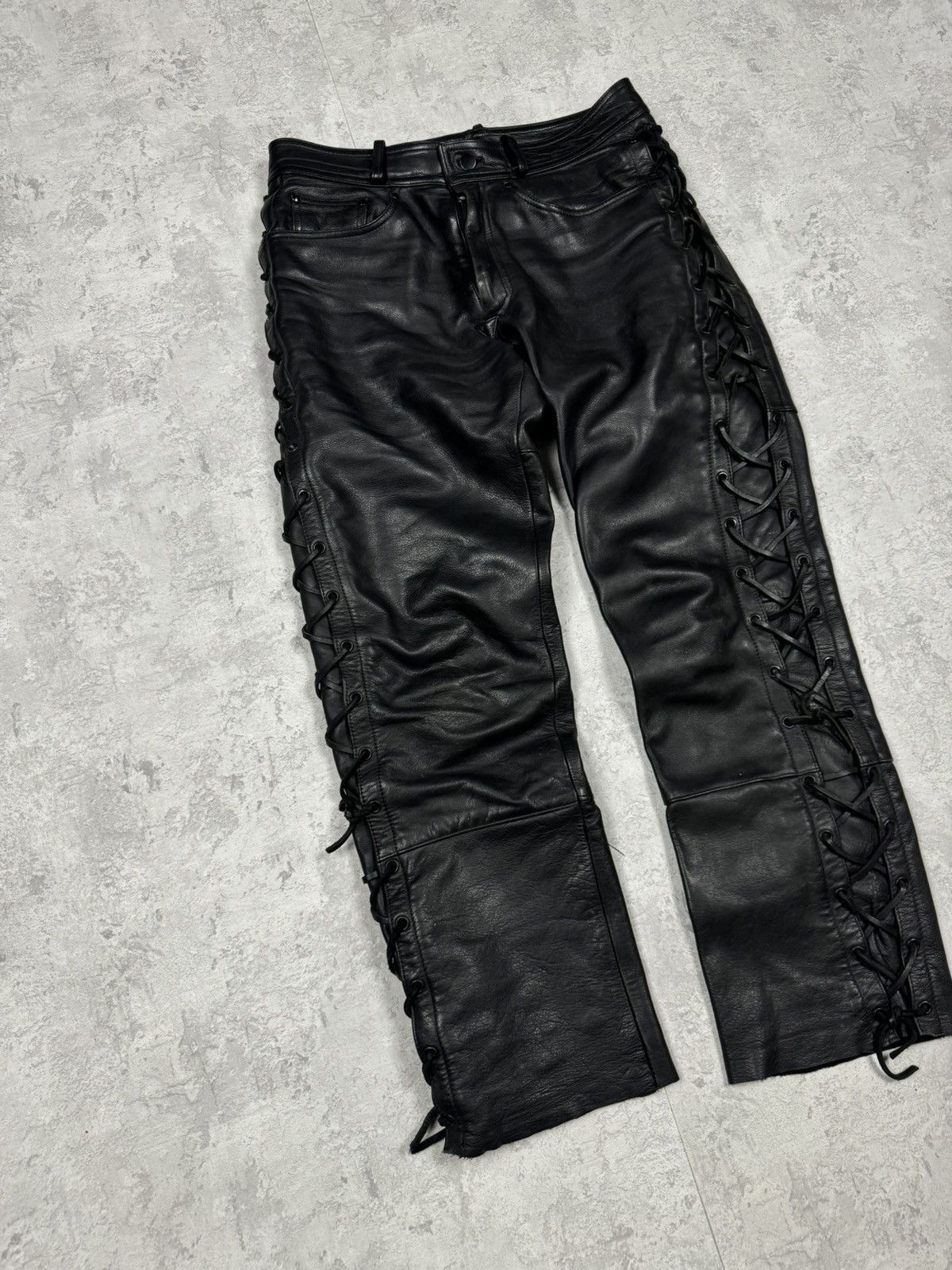 Genuine Leather Vintage Genuine Leather Motorcycle Biker Pants Stripes Siz52 Size US 35 - 2 Thumbnail
