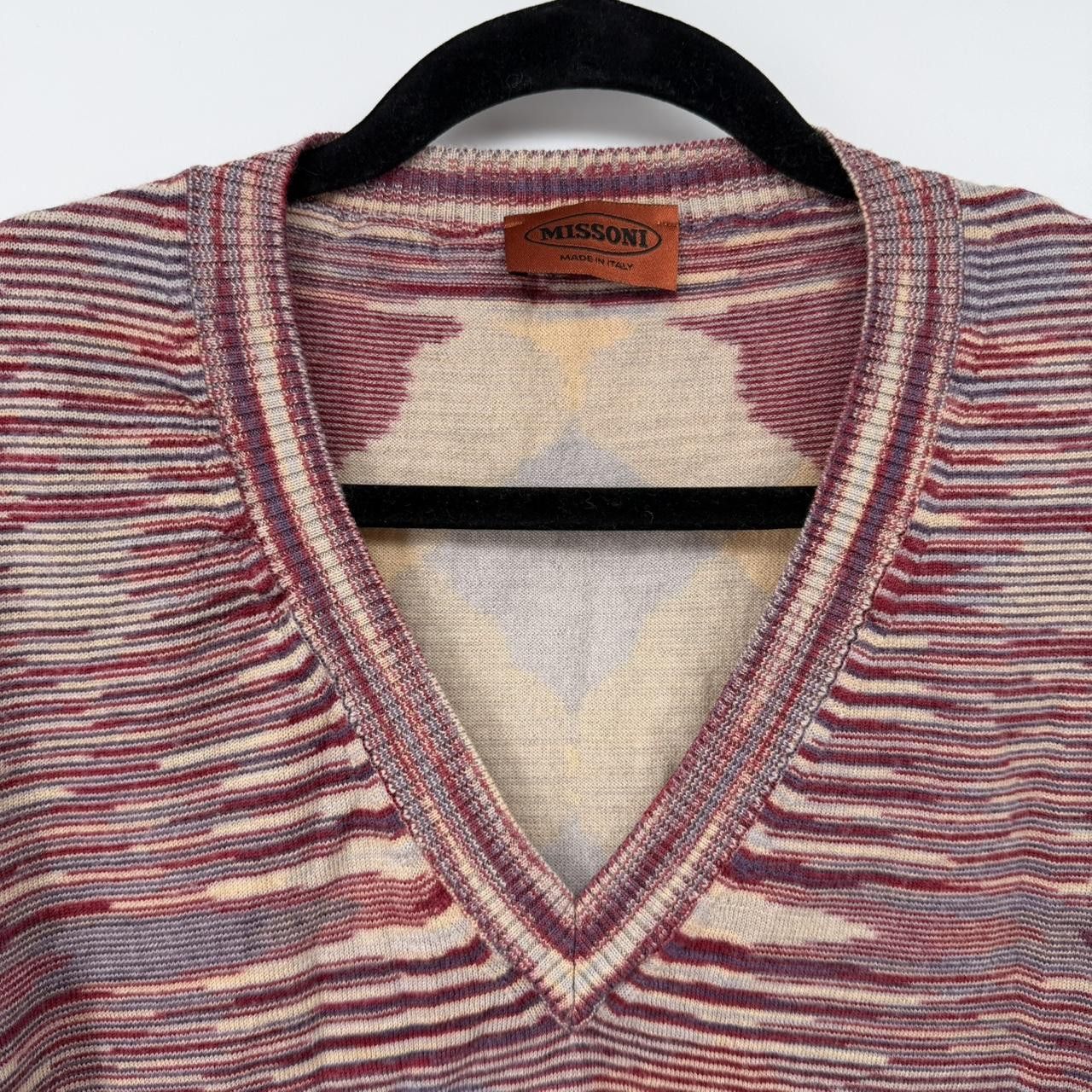 Missoni Missoni V-neck Argyle Multicolor Zig Zag Stripe Sweater Size XL / US 12-14 / IT 48-50 - 2 Thumbnail