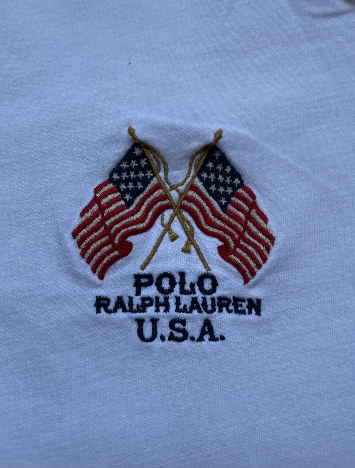 Designer Polo Ralph Lauren USA Flag Embroidered Logo Tee White L Men Size US L / EU 52-54 / 3 - 3 Thumbnail