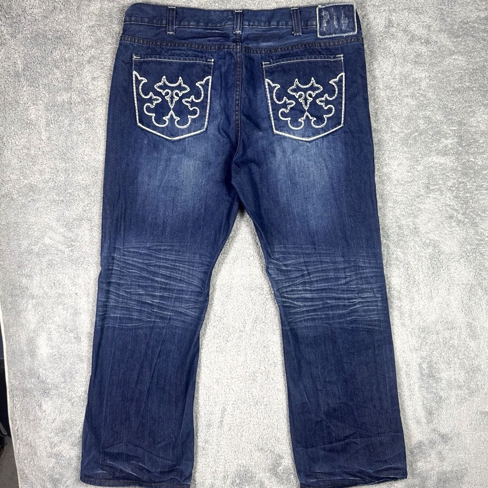 Vintage VINTAGE Helix Jeans Mens 38x30 Bootcut Embroidered Flames Cross Y2K Grunge Baggy Size US 38 / EU 54 - 3 Thumbnail