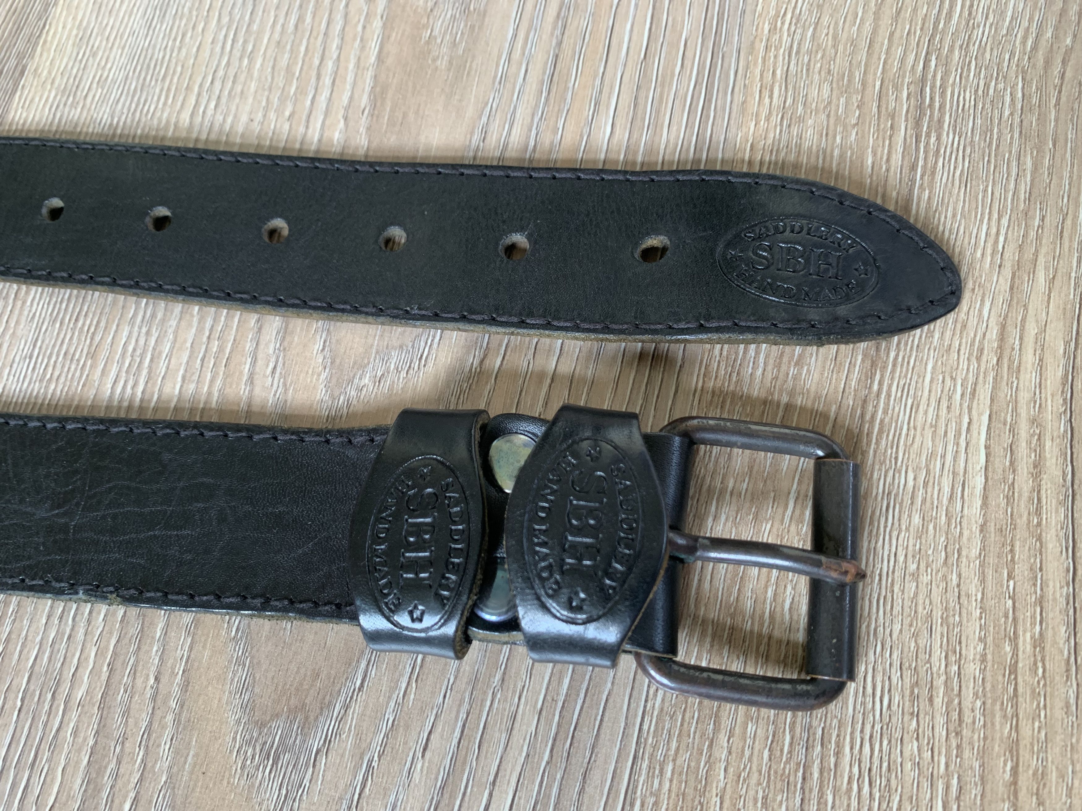 Handmade × Vintage Saddlery SBH Hand Made Unisex Black Leather Belt Size ONE SIZE - 6 Thumbnail