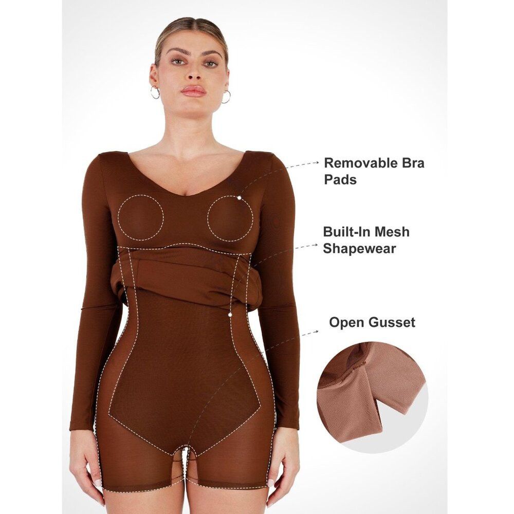 Other NWT New Popilush Shapewear Long Sleeve V-Neck Low Back Maxi Size M / US 6-8 / IT 42-44 - 2 Thumbnail