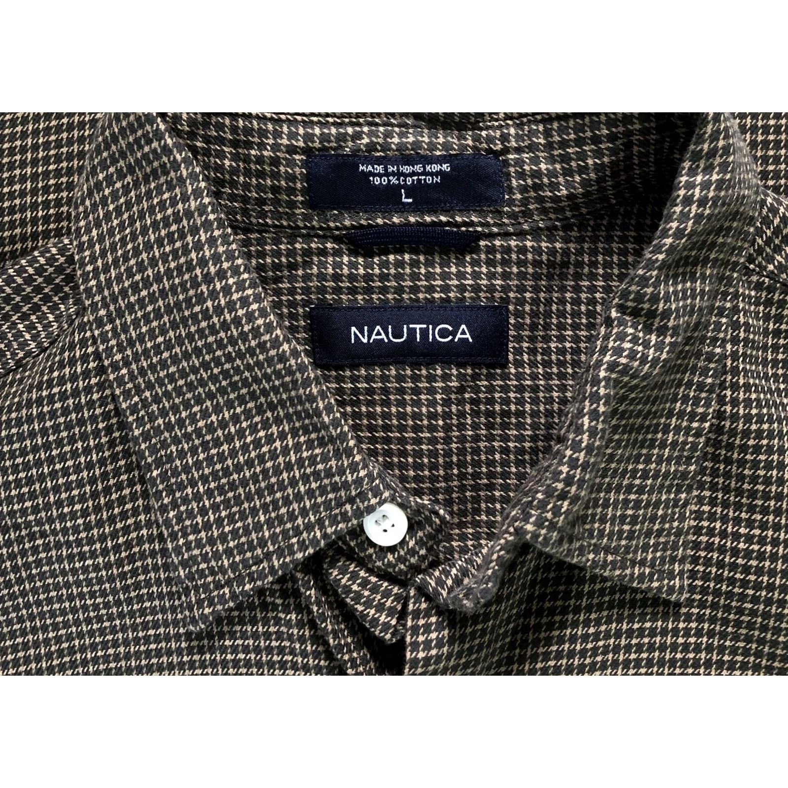 Nautica Nautica Shirt L Olive Green Houndstooth Plaid Career Preppy Academia Size US L / EU 52-54 / 3 - 3 Thumbnail