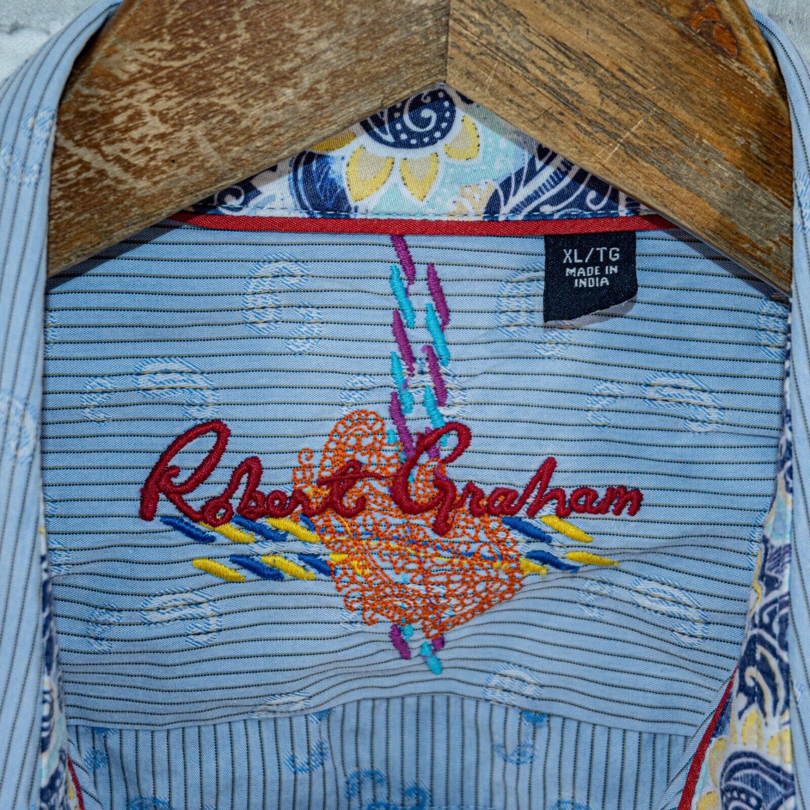 Robert Graham Robert Graham Men's Button up Shirt Blue Paisley Stripe Size US XL / EU 56 / 4 - 2 Thumbnail