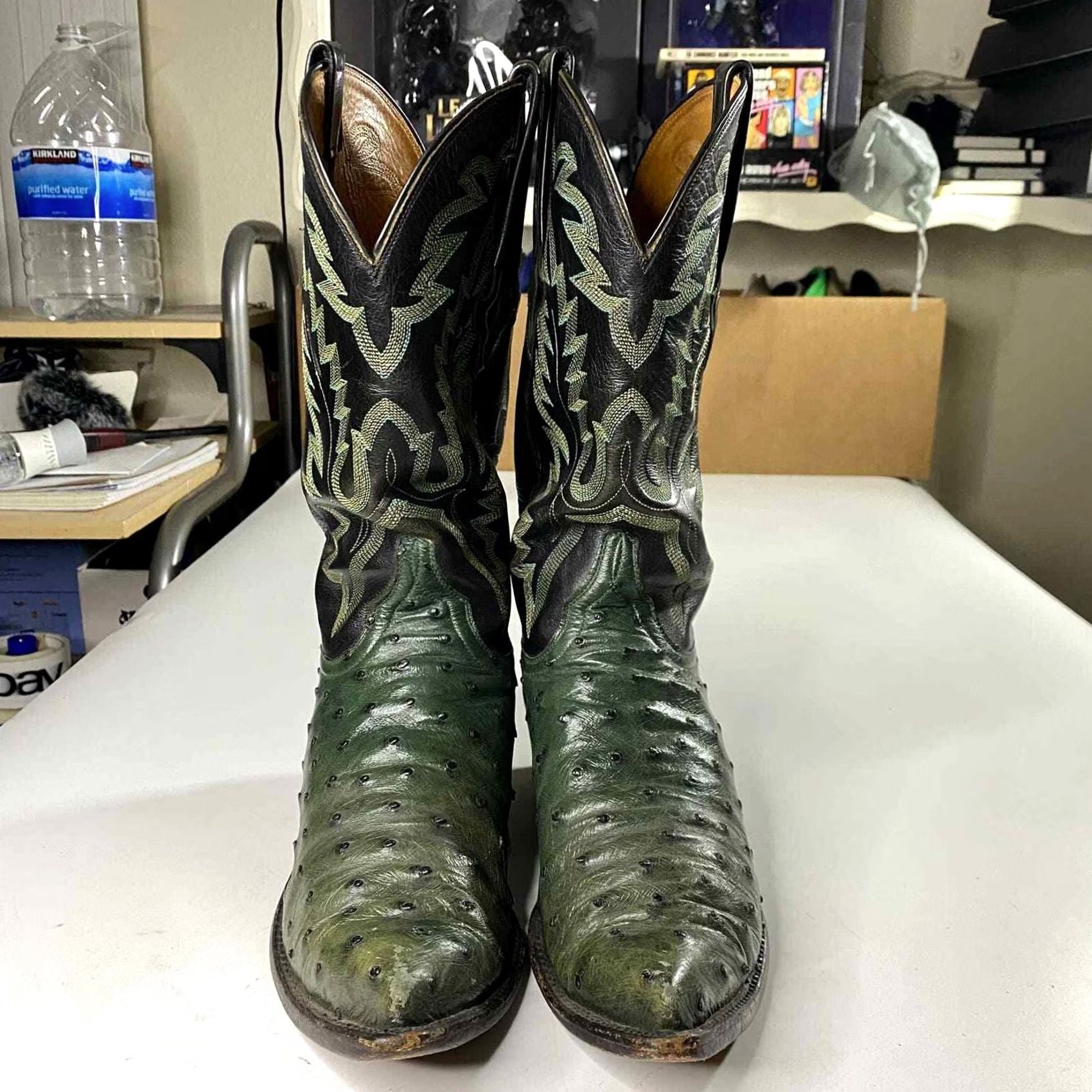 Vintage Lucchese Classics Exotic Full Quill Ostrich Boots Green 8D Men's Size US 8 / EU 41 - 2 Thumbnail