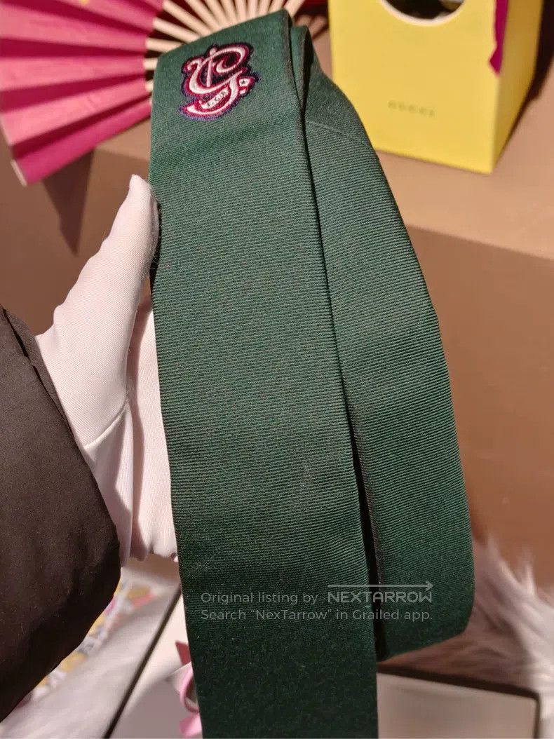 Gucci Gucci Embroidered dark green tie Size ONE SIZE - 4 Thumbnail