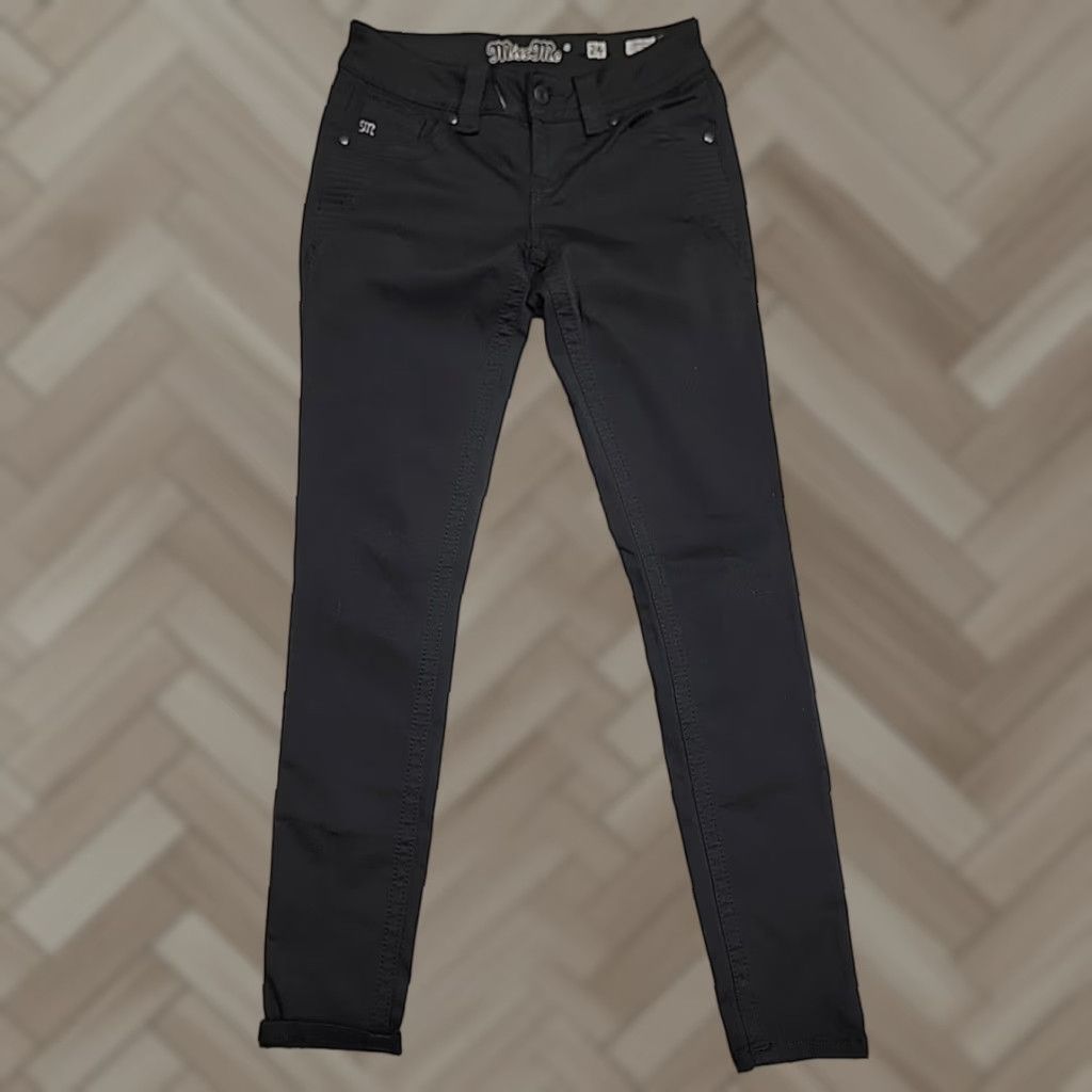 VINTAGE Miss Me Signature Skinny Embroidered Stretch Black Denim Women's 24 Jeans