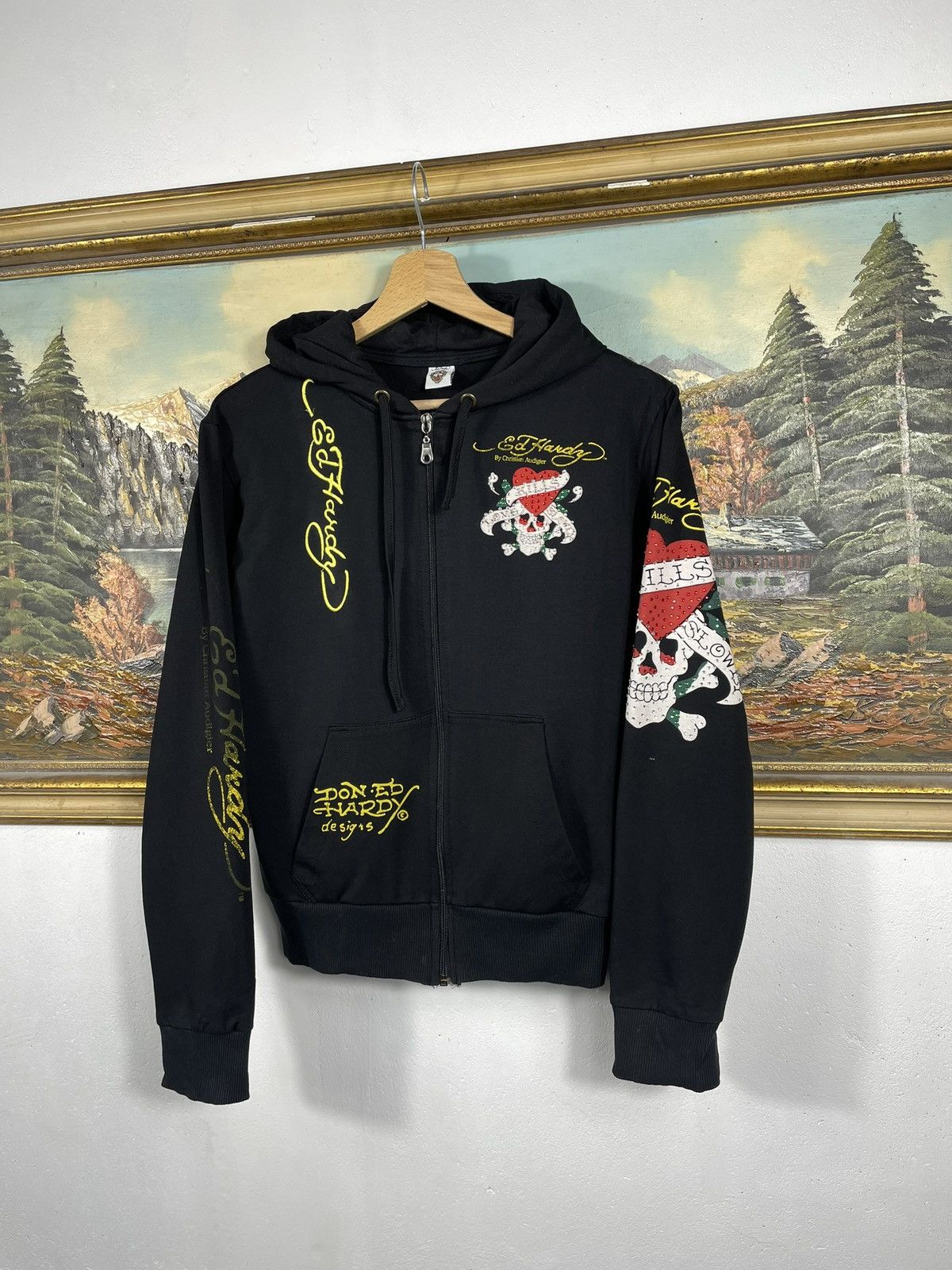 Christian Audigier × Ed Hardy × Vintage Ed Hardy Retro 00s Hoodie With Crystals Affliction Grunge Size M / US 6-8 / IT 42-44 - 3 Thumbnail