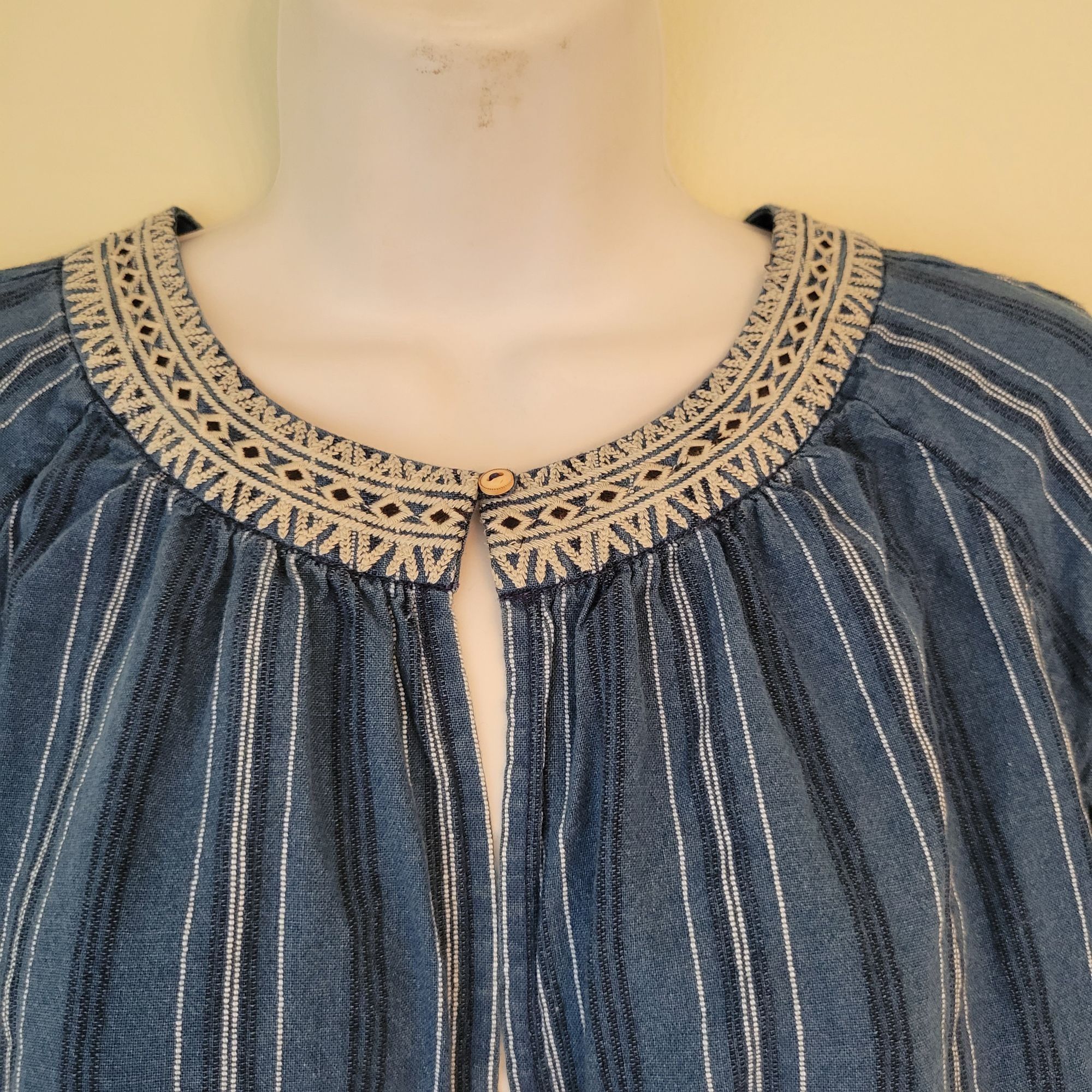 Massimo Dutti Massimo Dutti Boho Striped Tunic Top S Blue White Embroidere Size S / US 4 / IT 40 - 4 Thumbnail