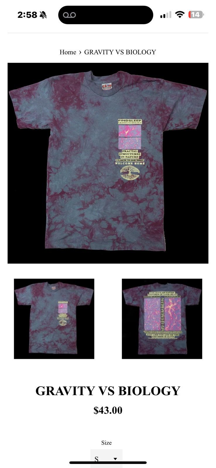 Designer × Vintage Find Sleep Tees Gravity Vs Biology New Size L Hand Printed Size US L / EU 52-54 / 3 - 11 Thumbnail