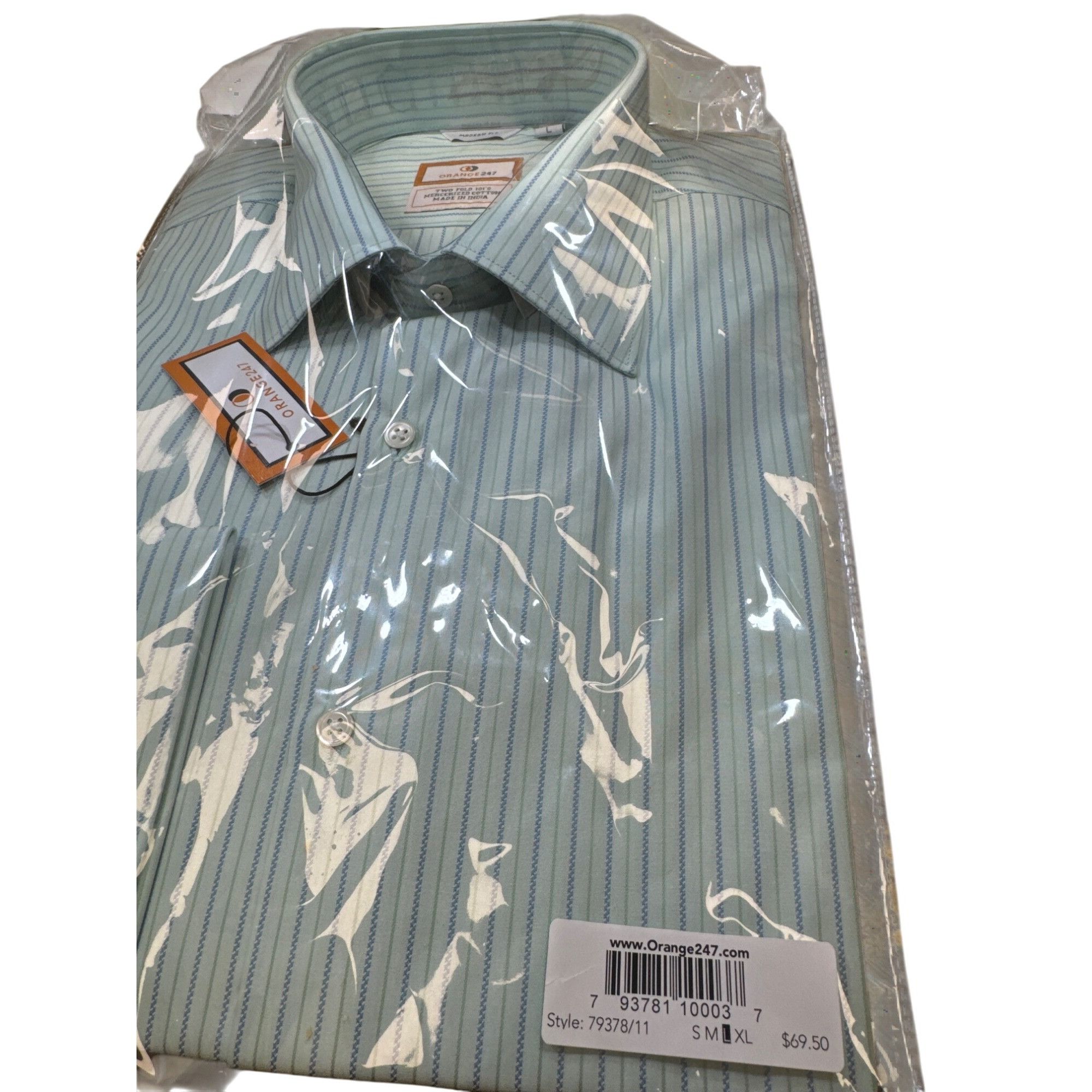 Designer Orange247 Mens Green/Blue Pinstriped Long Sleeve Button Down Size US L / EU 52-54 / 3 - 3 Thumbnail
