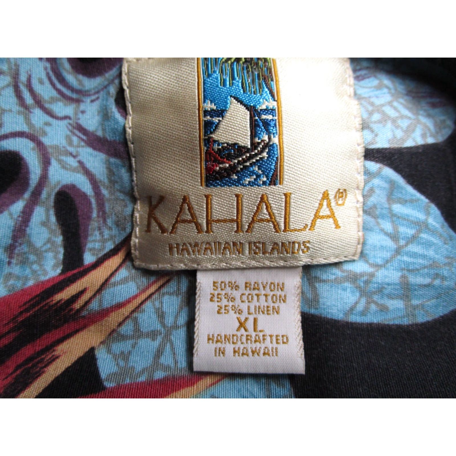 Vintage Kahala Shirt Mens XL Black Floral Button-Up Linen Blend Hawaiian Tiki Size US XL / EU 56 / 4 - 3 Thumbnail