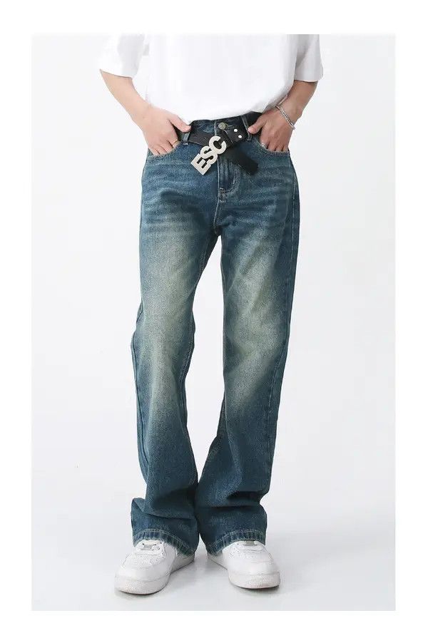 VIBE Men's vintage distressed white bootcut straight jeans Size US 32 / EU 48 - 2 Thumbnail