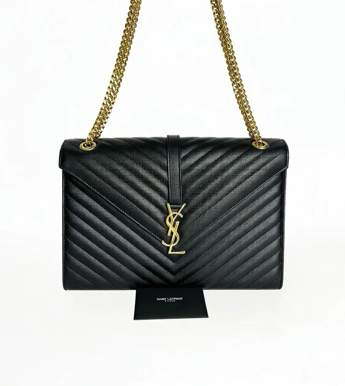 Saint Laurent Paris Ysl Envelope Large Black Cowhide Leather Quilted Vcrossbody, Women's