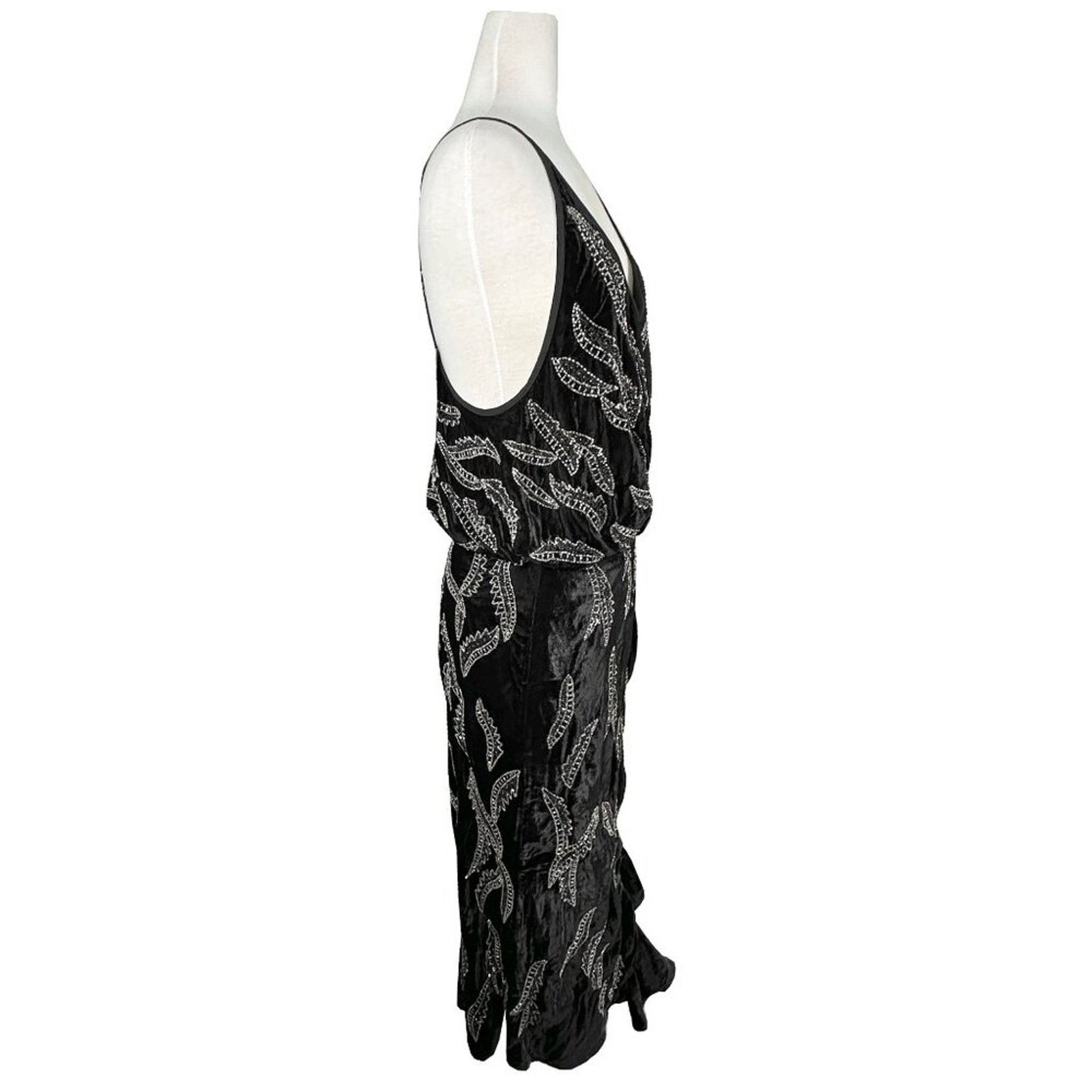 Dodo Bar Or Dodo Bar Or Agnes Black Velvet Beaded Asymmetrical Dress Size L / US 10 / IT 46 - 4 Thumbnail