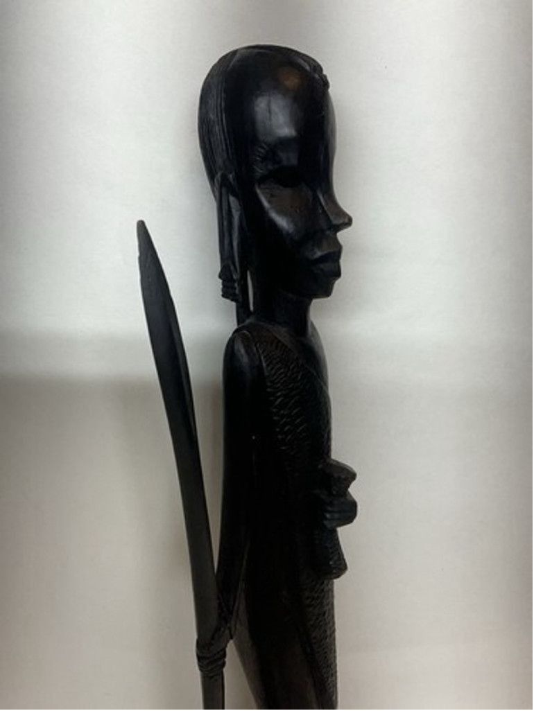 Other Hand Carved Wood Hunter Tribal Figure Kenyan Besmo 14.5” Size 26 - 7 Thumbnail