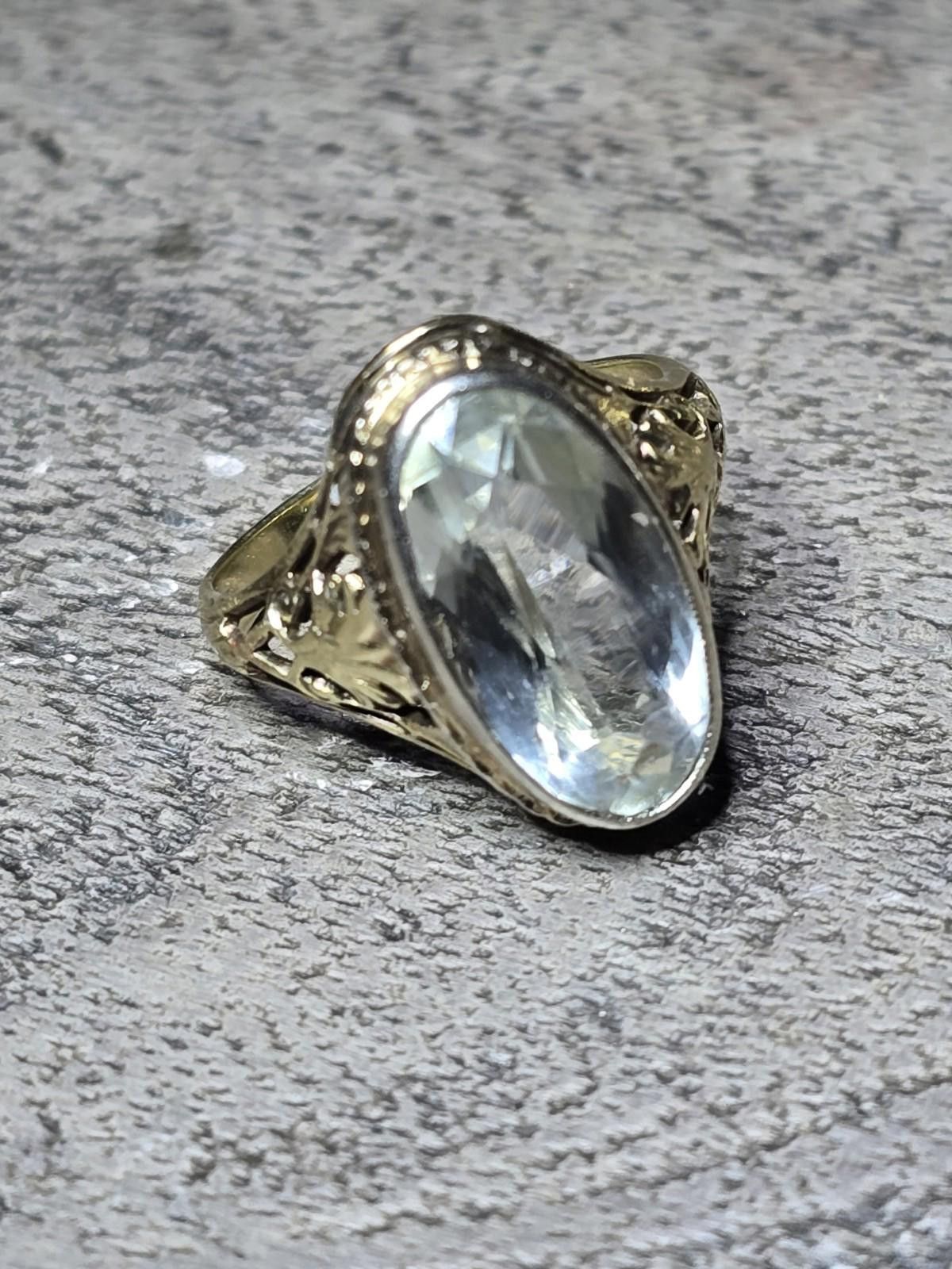 Other 14K Gold Quartz Navette Ring Filigree Vintage 3.5g Size ONE SIZE - 1 Thumbnail