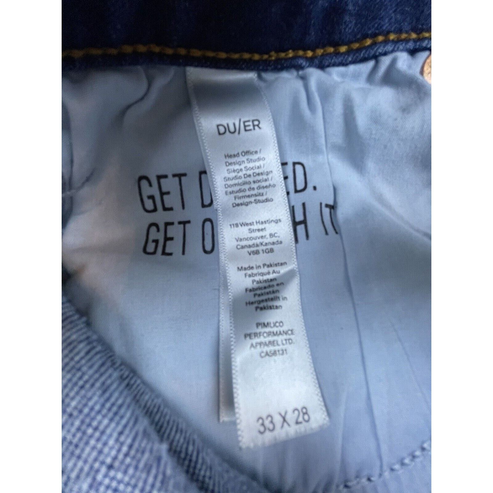 DUER Du/er Jeans Mens 33 Blue Straight Slim Taper Stretch Size US 33 - 7 Thumbnail