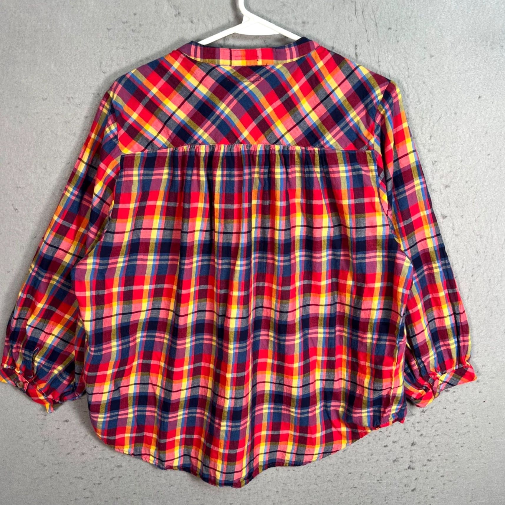 MOTHER MOTHER Women's Plaid Blouse Large Red Long Sleeve Cotton Button Pullover Casual Size L / US 10 / IT 46 - 2 Thumbnail