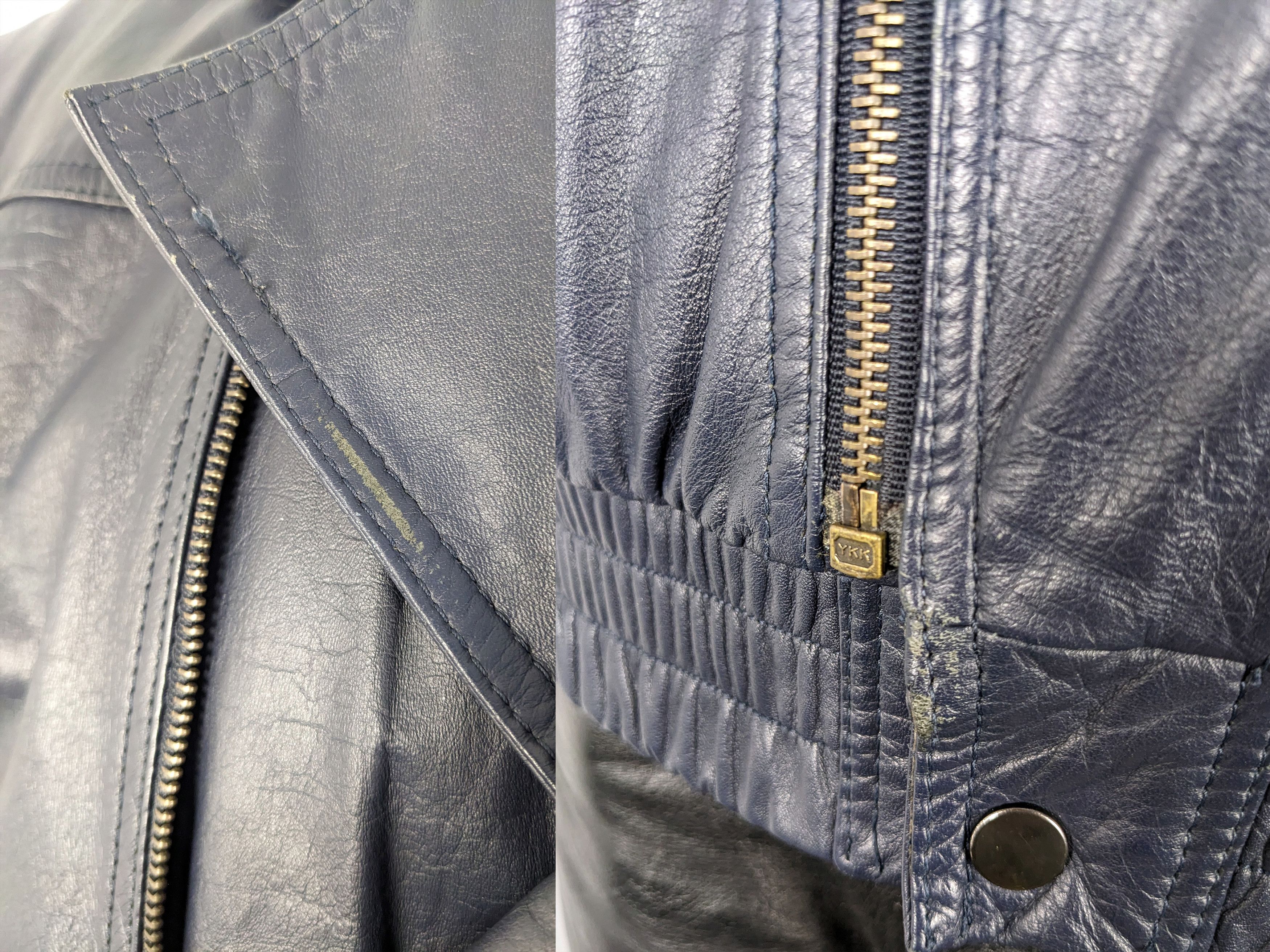 Vintage Vintage 90s Dark Blue Goatskin Leather Biker Bomber Jacket Size US M / EU 48-50 / 2 - 11 Thumbnail