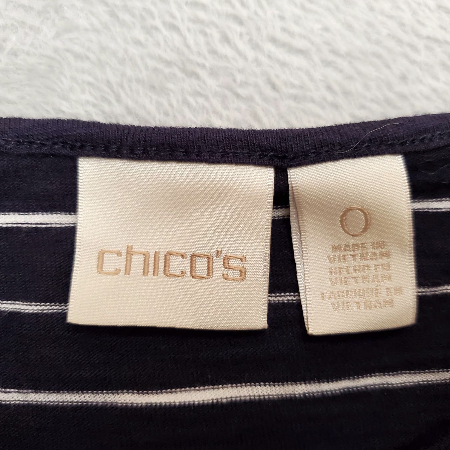 Vintage Chicos Shirt Women Sz 0 Black Striped 3/4 Sleeve Modal Cotton Blend TEE Shirt Knit Pullover Round Neck Casual Womens Size XS / US 0-2 / IT 36-38 - 4 Thumbnail