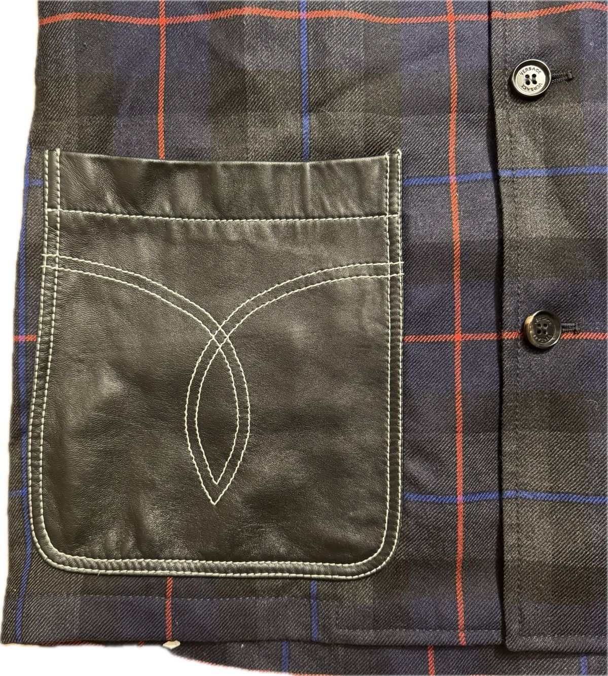 Versace Versace Wool and Leather Button-Up Blazer Size US M / EU 48-50 / 2 - 6 Thumbnail