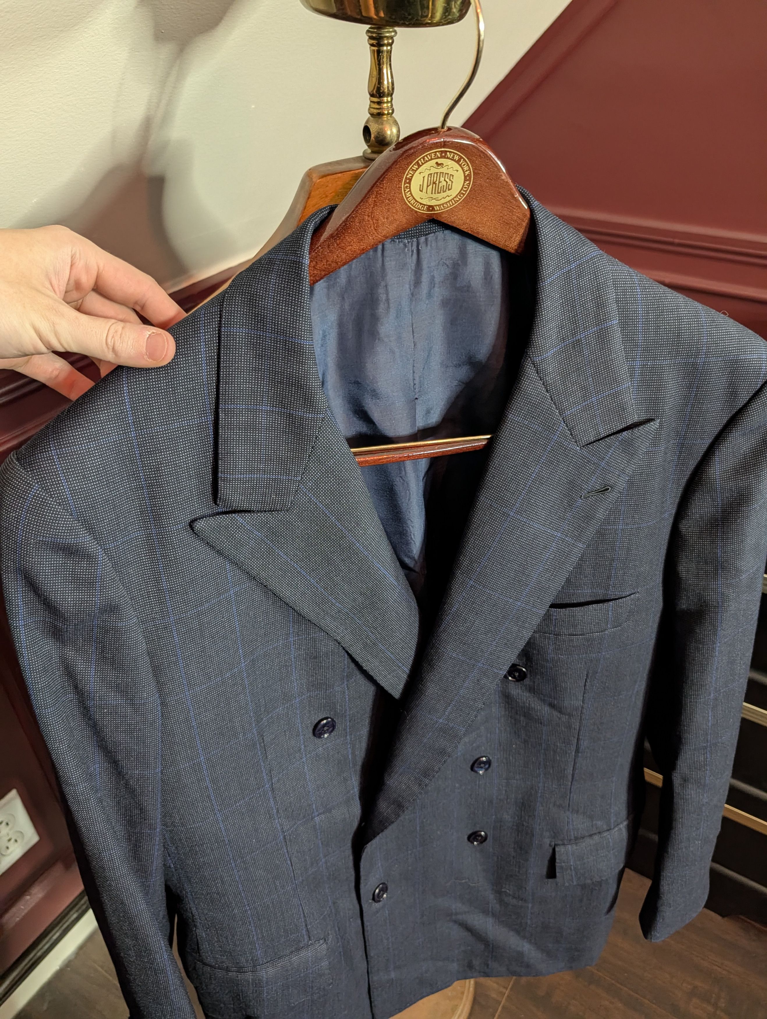 Bespoken NAURA Paris bespoke navy check double breasted jacket Size 44R - 2 Thumbnail