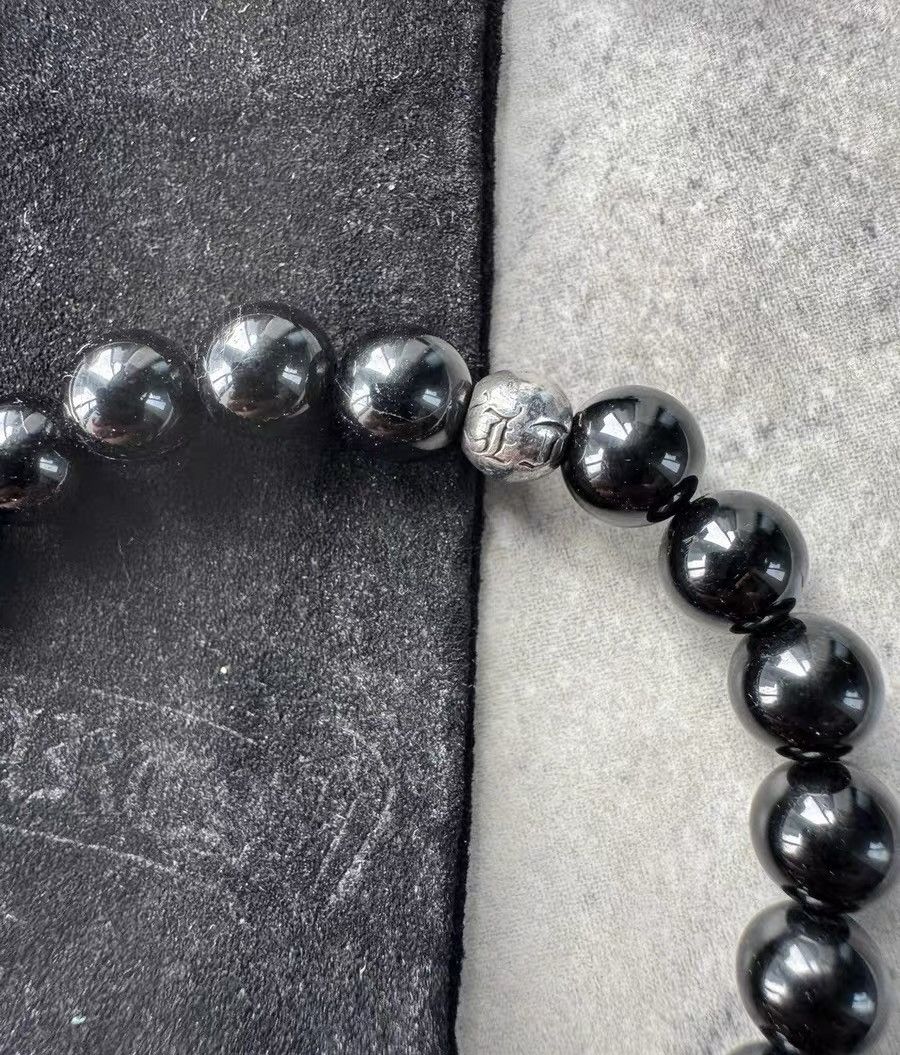 Chrome Hearts Obsidian Four Silver Beads Bracelet