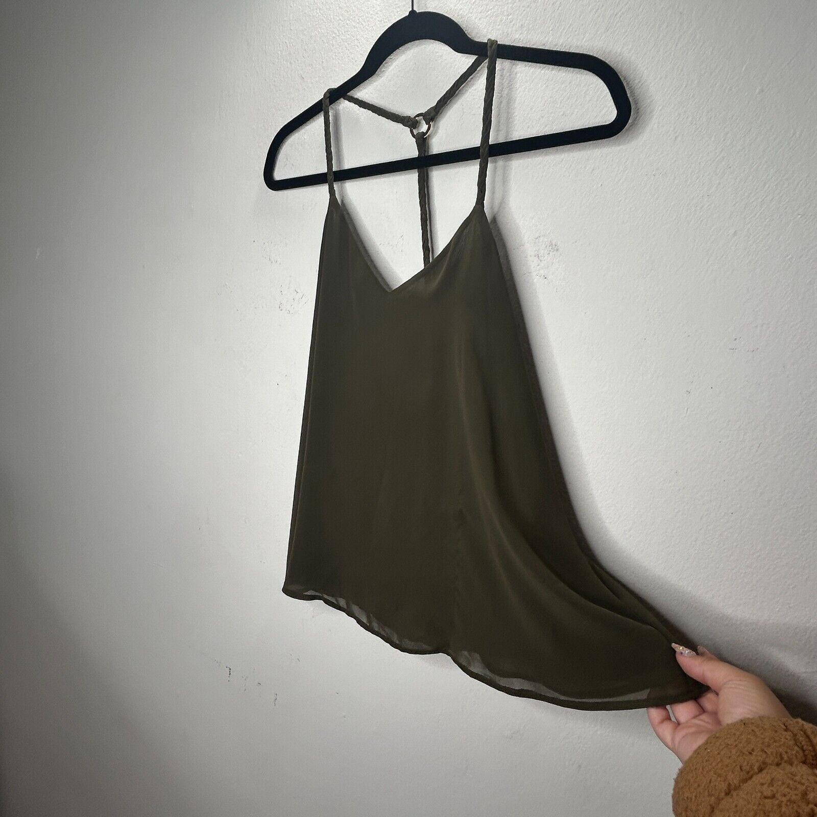 Other Marciano Olive VNeck Braided Racer Back Semi Sheer Blouse SM Size S / US 4 / IT 40 - 1 Thumbnail