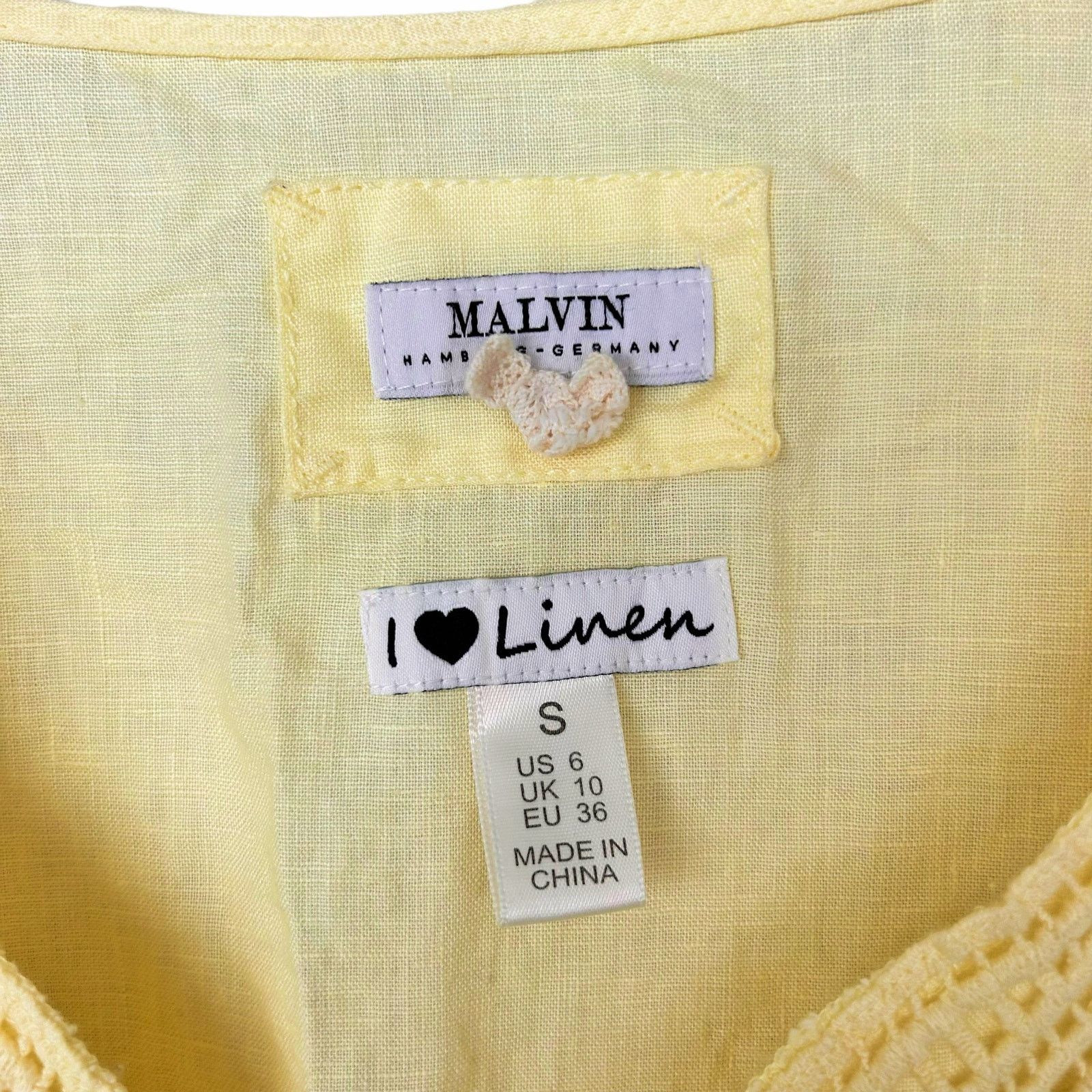 Other Malvin Yellow Linen Split Neck 3/4 Sleeve Dress Sz 6 Size M / US 6-8 / IT 42-44 - 3 Thumbnail