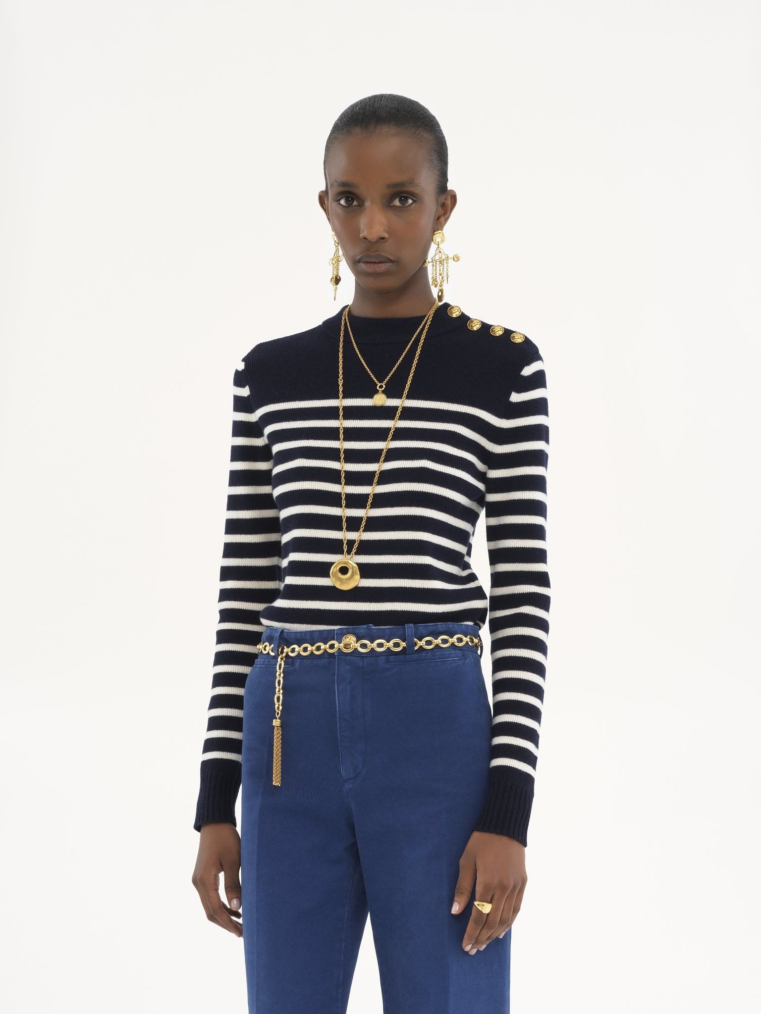 Chloe o1loc1c11125 Sailor Crewneck Sweater in Blue/White Size XS / US 0-2 / IT 36-38 - 3 Thumbnail