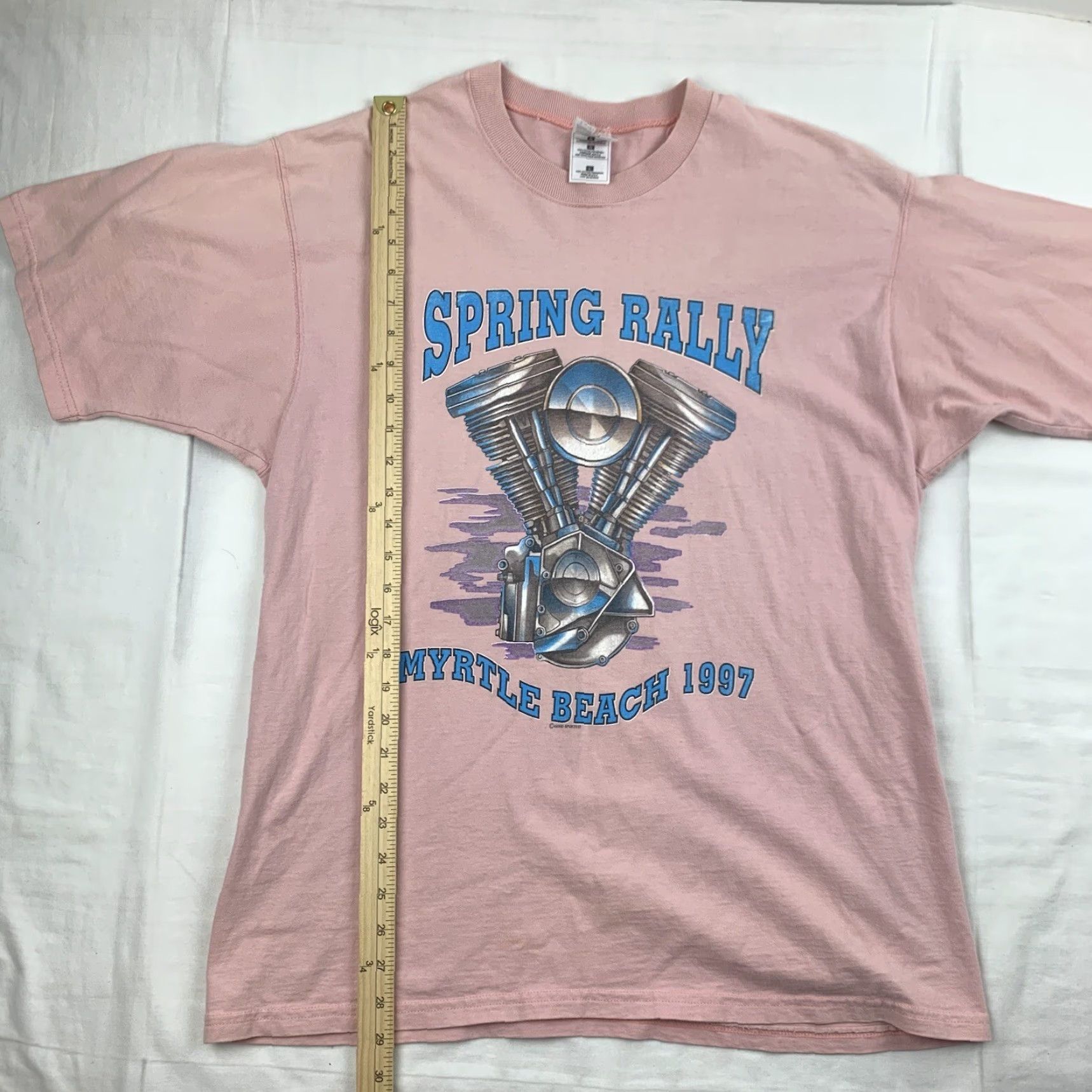 Fruit Of The Loom VINTAGE Myrtle Beach 1997 Spring Rally Biker Shirt Adult Large Pink Motorcycle Shirt Mens 90s Fruit of the Loom T-Shirt Size US L / EU 52-54 / 3 - 5 Thumbnail