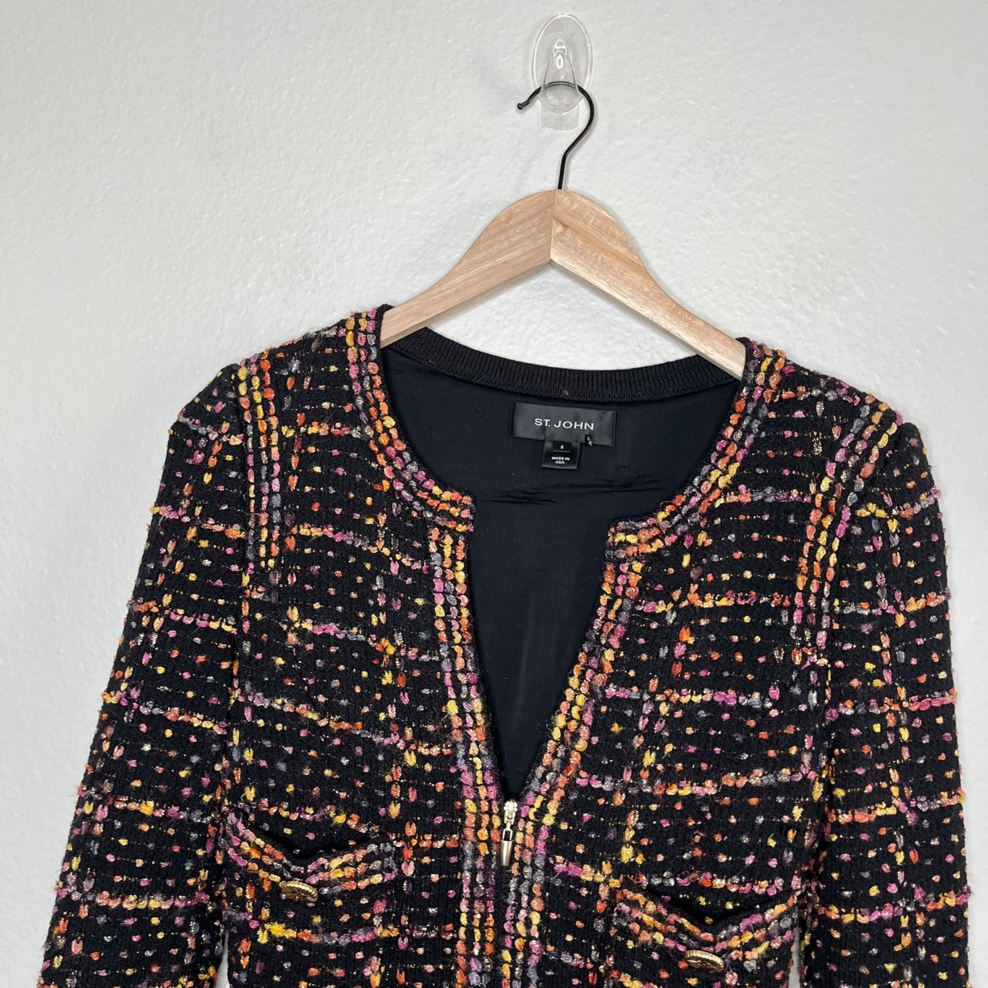 St. John St. John Womens Tweed Knit Multicolor Blazer Jacket Front Po Size XS / US 0-2 / IT 36-38 - 2 Thumbnail