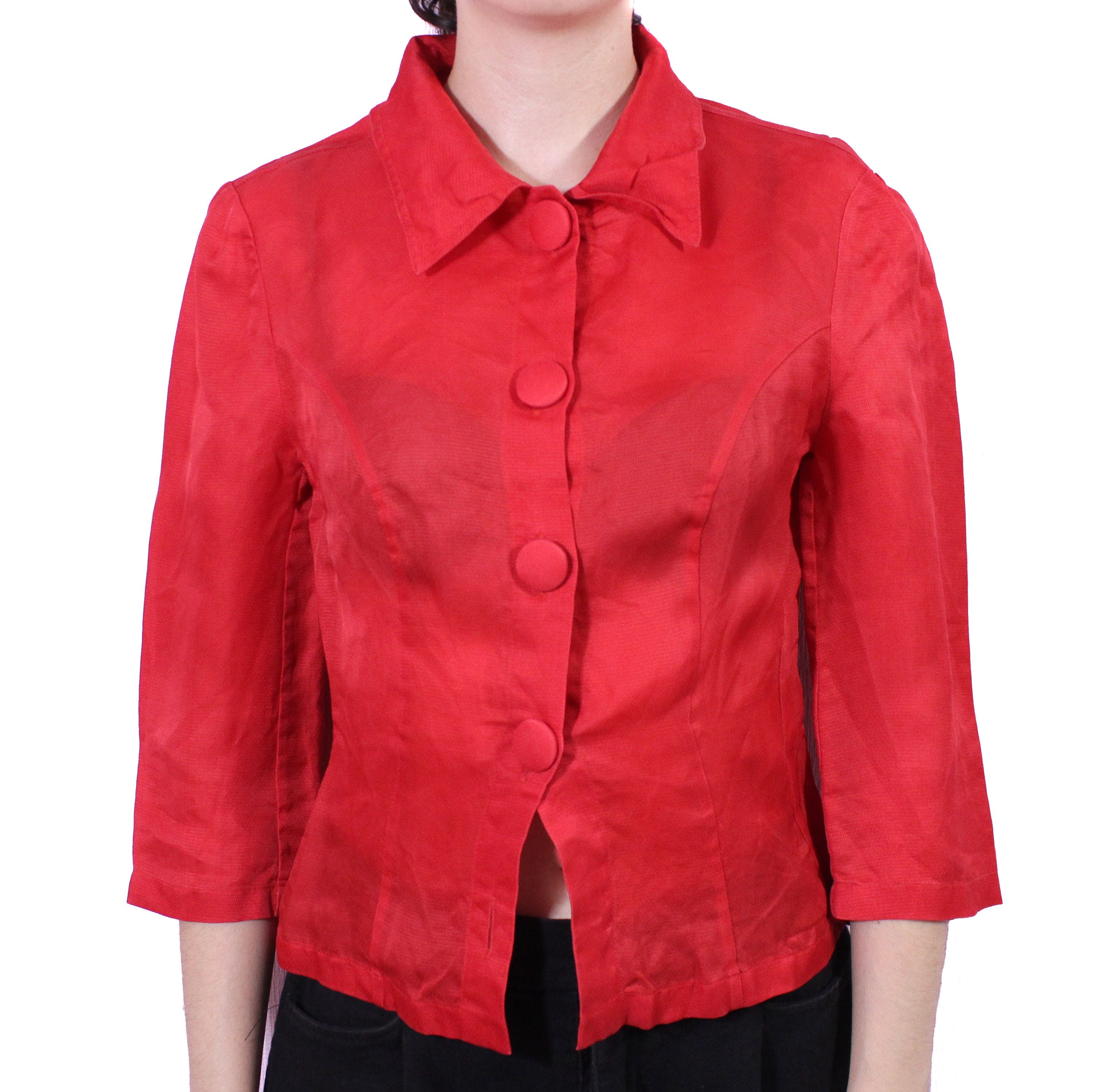 Versace 90S Silk Light 1/3 Sleeve Cropped Shirt Vintage Size S / US 4 / IT 40 - 1 Thumbnail