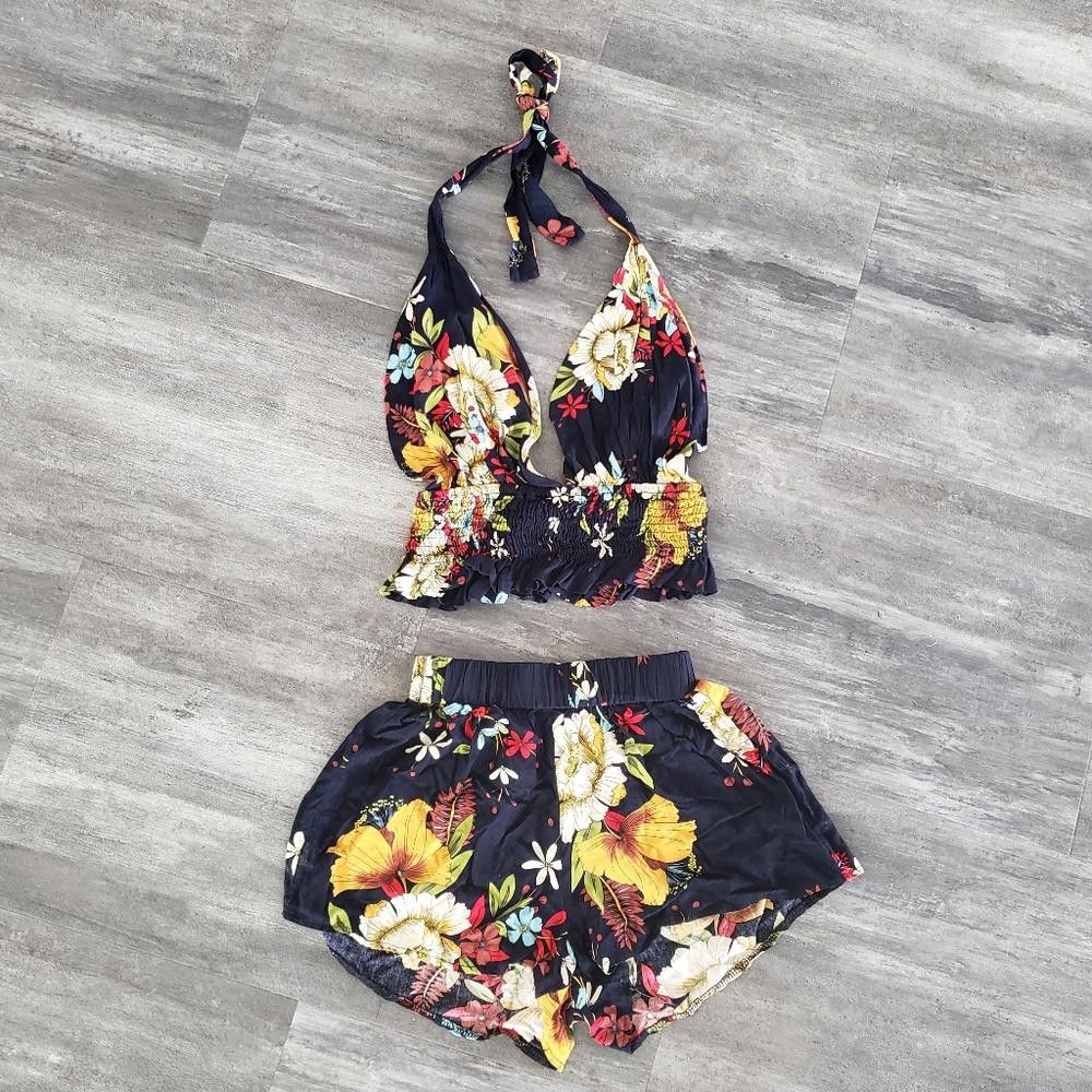 Shein Navy Floral SHEIN Short Set Bottoms Size 28" / US 6 / IT 42 - 3 Thumbnail