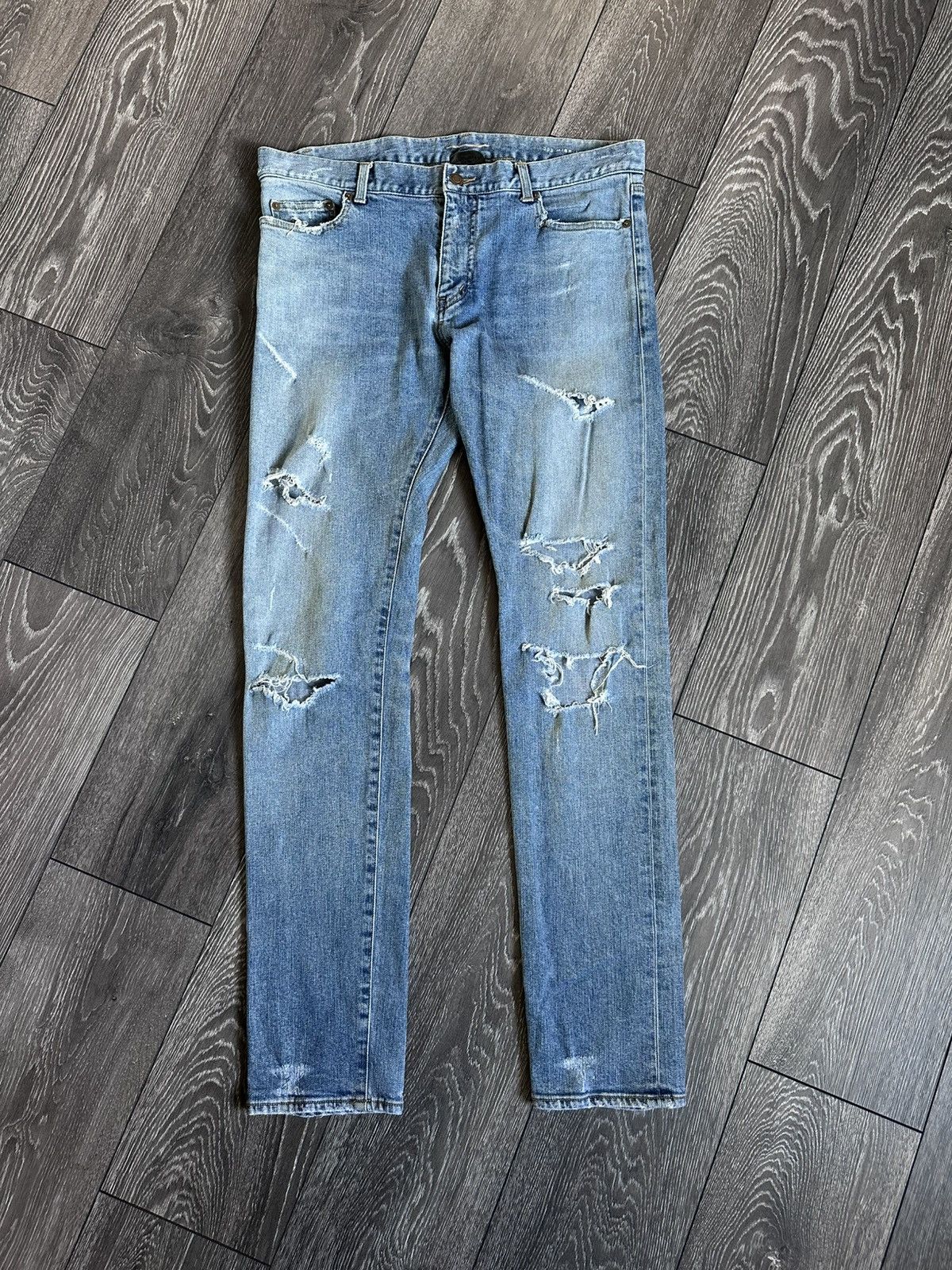 saint laurent paris aw15 crash destroyed denim jeans
