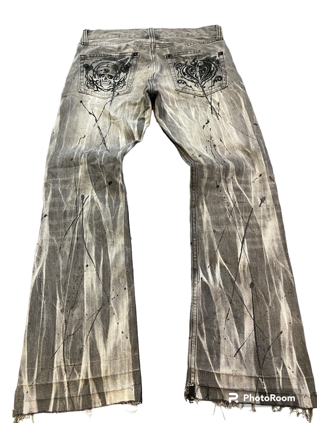 Hysteric Glamour Flare jeans Sorridere Skulls painted Boot Cut Size US 31 - 1 Thumbnail