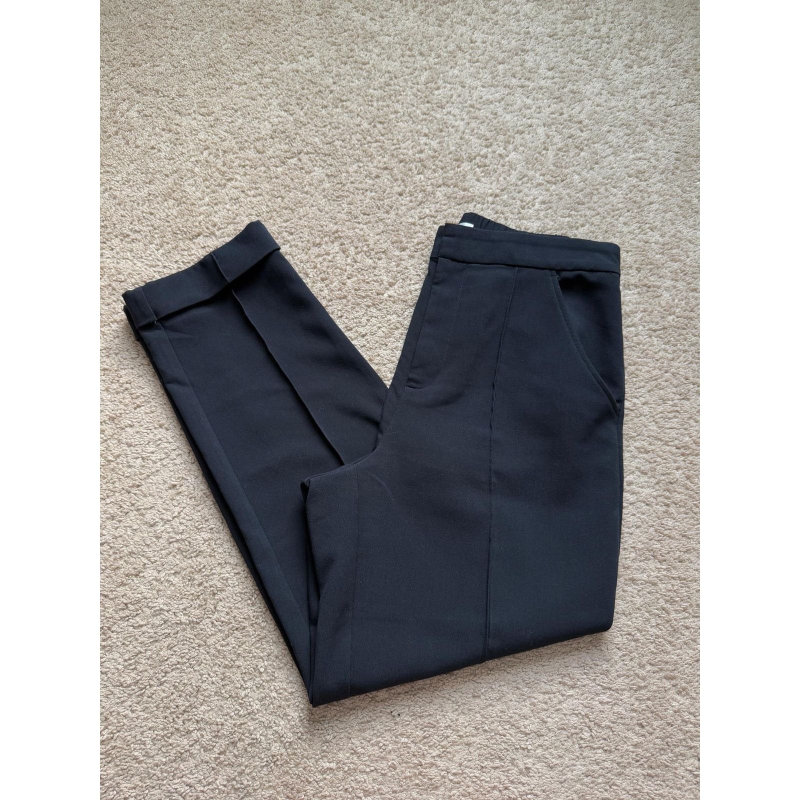 Anthropologie Maeve Pintuck Tapered Leg Trouser Cuffed Pants Black Size 10 Size 32" / US 10 / IT 46 - 2 Thumbnail