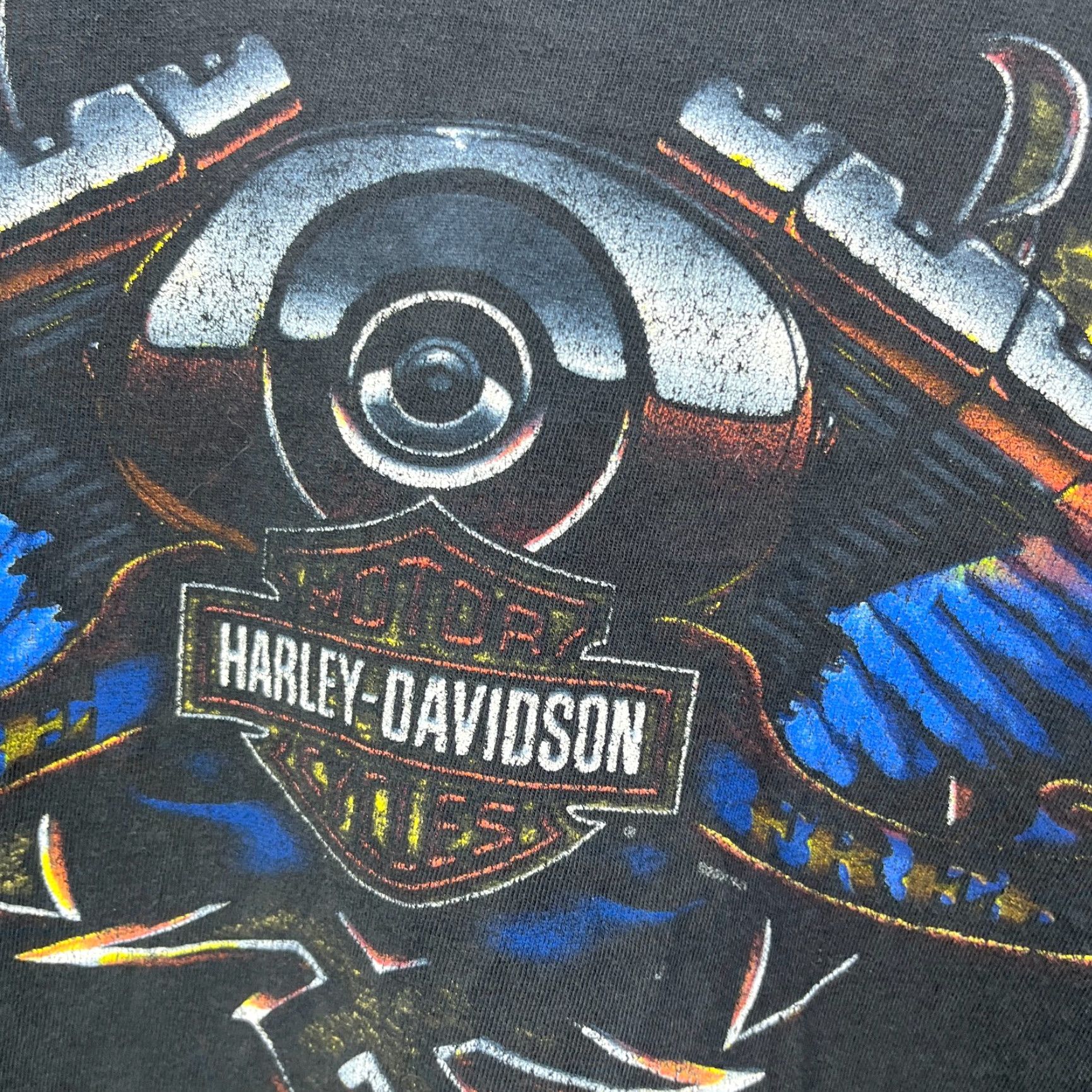 Harley Davidson VINTAGE Harley-Davidson T-Shirt XL Black Crew Neck Short Sleeve Men Regular Cotton Sun Faded Wings Flames 2000s Size US XL / EU 56 / 4 - 3 Thumbnail