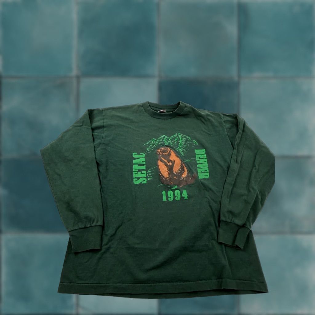 Fruit Of The Loom VINTAGE SETAC Denver Shirt Mens XL Green 1994 Long Sleeve Fruit Of The Loom Size US XL / EU 56 / 4 - 1 Thumbnail