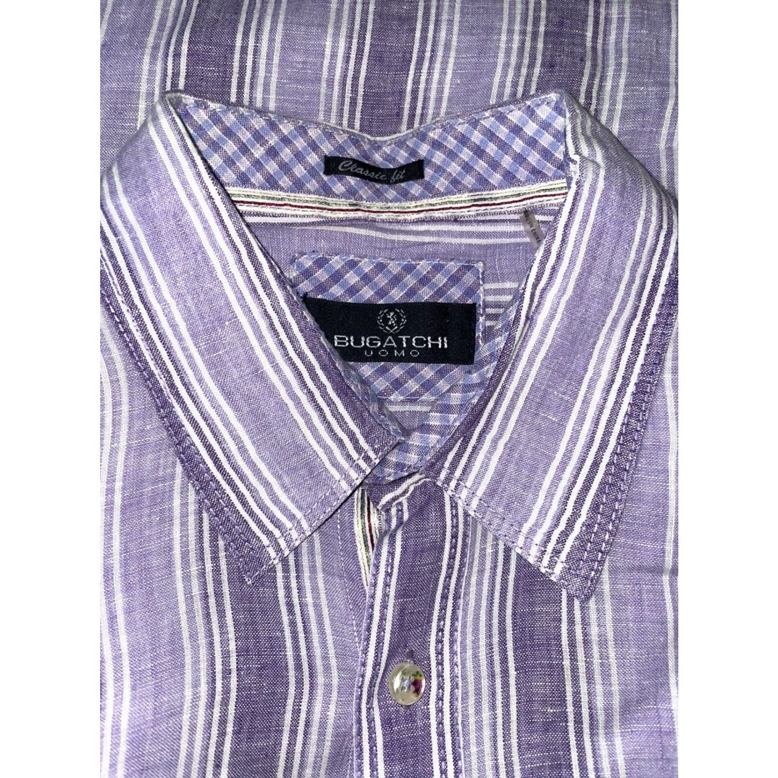 BUGATCHI Bugatchi Uomo Linen Button Down Shirt Mens Large Purple Long Sleeve Size US L / EU 52-54 / 3 - 6 Thumbnail