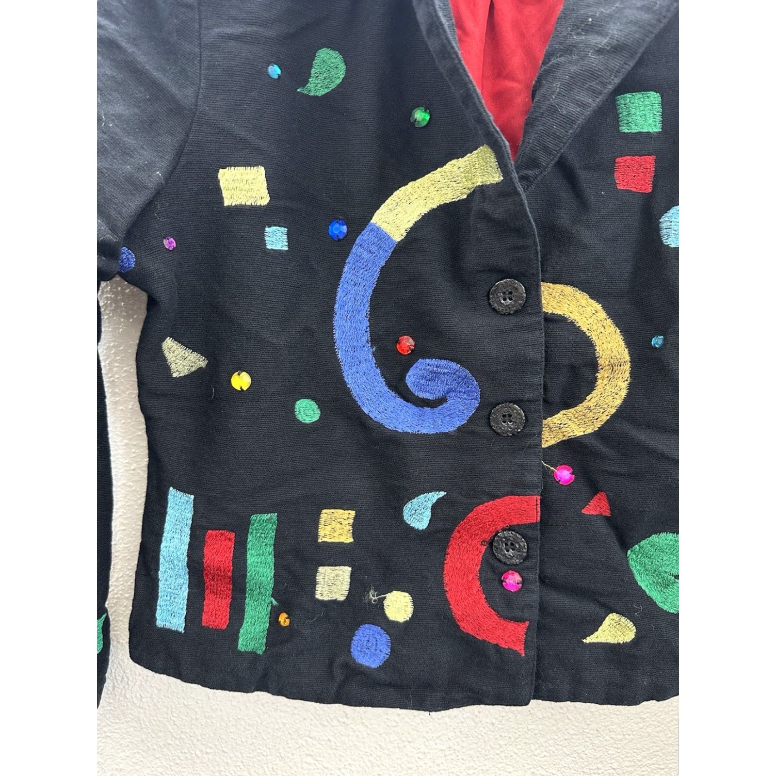 Vintage VINTAGE Anage Blazer Jacket Women XS Black Embroidered Abstract Curls 80s 90s City Classic Size XS / US 0-2 / IT 36-38 - 2 Thumbnail