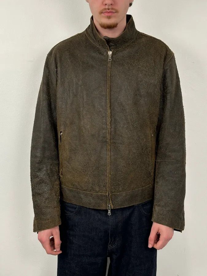 Vintage 2000s Massimo Rebecchi Brown Eroded Biker Leather Jacket Size US M / EU 48-50 / 2 - 2 Thumbnail