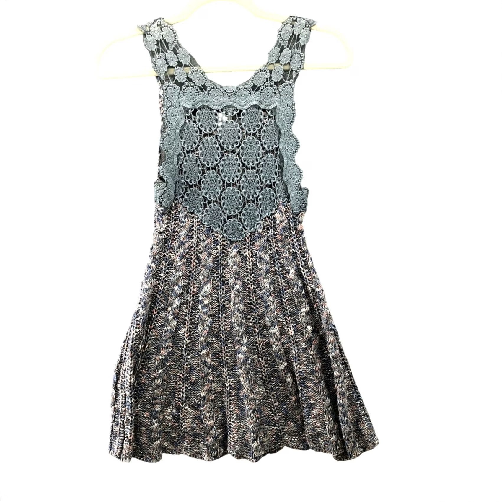 Free People VINTAGE Free People Knit Tank Top Womens XS Sweater Crochet Marled Gray Blue Tunic Size XS / US 0-2 / IT 36-38 - 2 Thumbnail