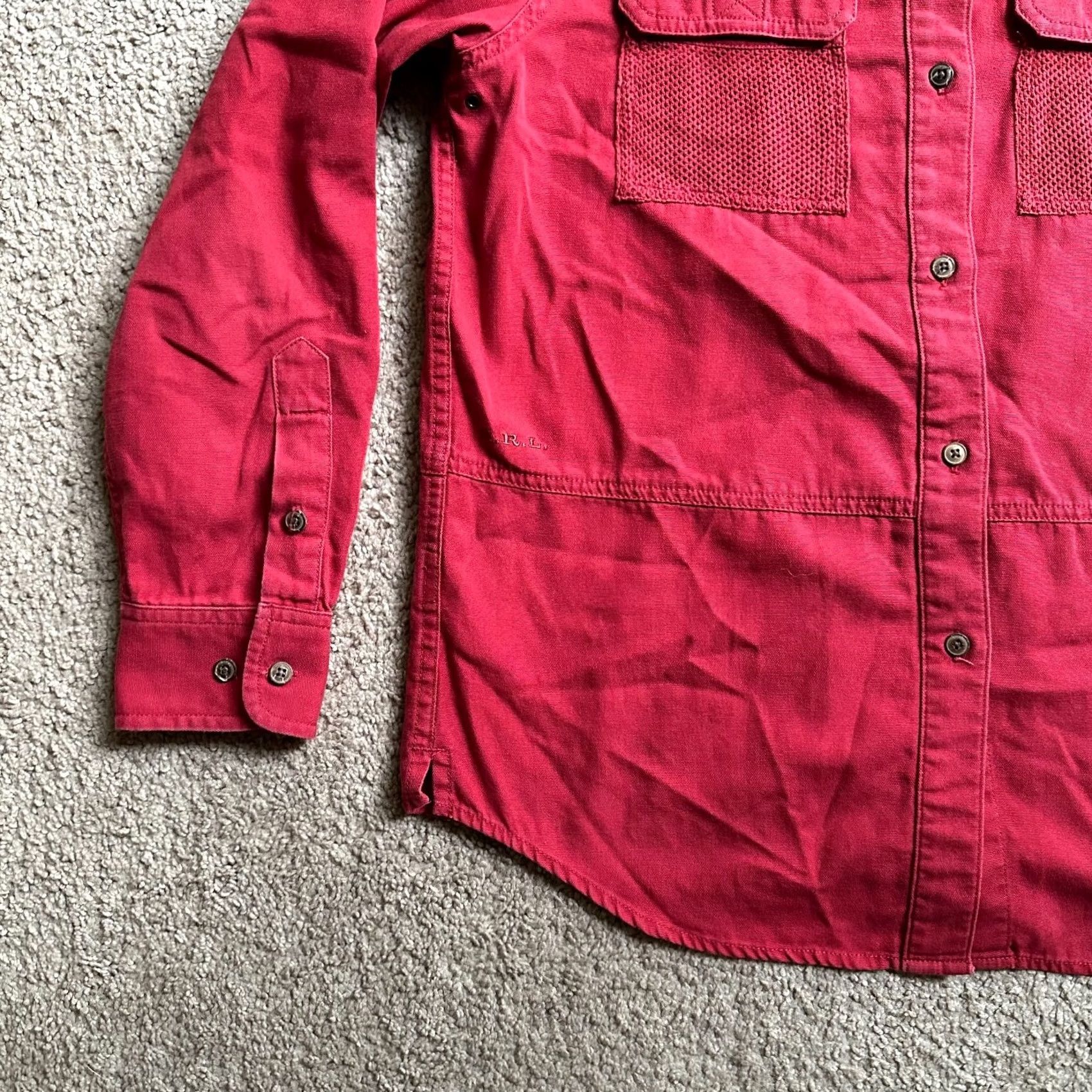 Ralph Lauren VINTAGE Lauren Ralph Lauren Shirt Mens Small Button Up Point Collar Fishing Pockets Red Cotton Size US S / EU 44-46 / 1 - 5 Thumbnail