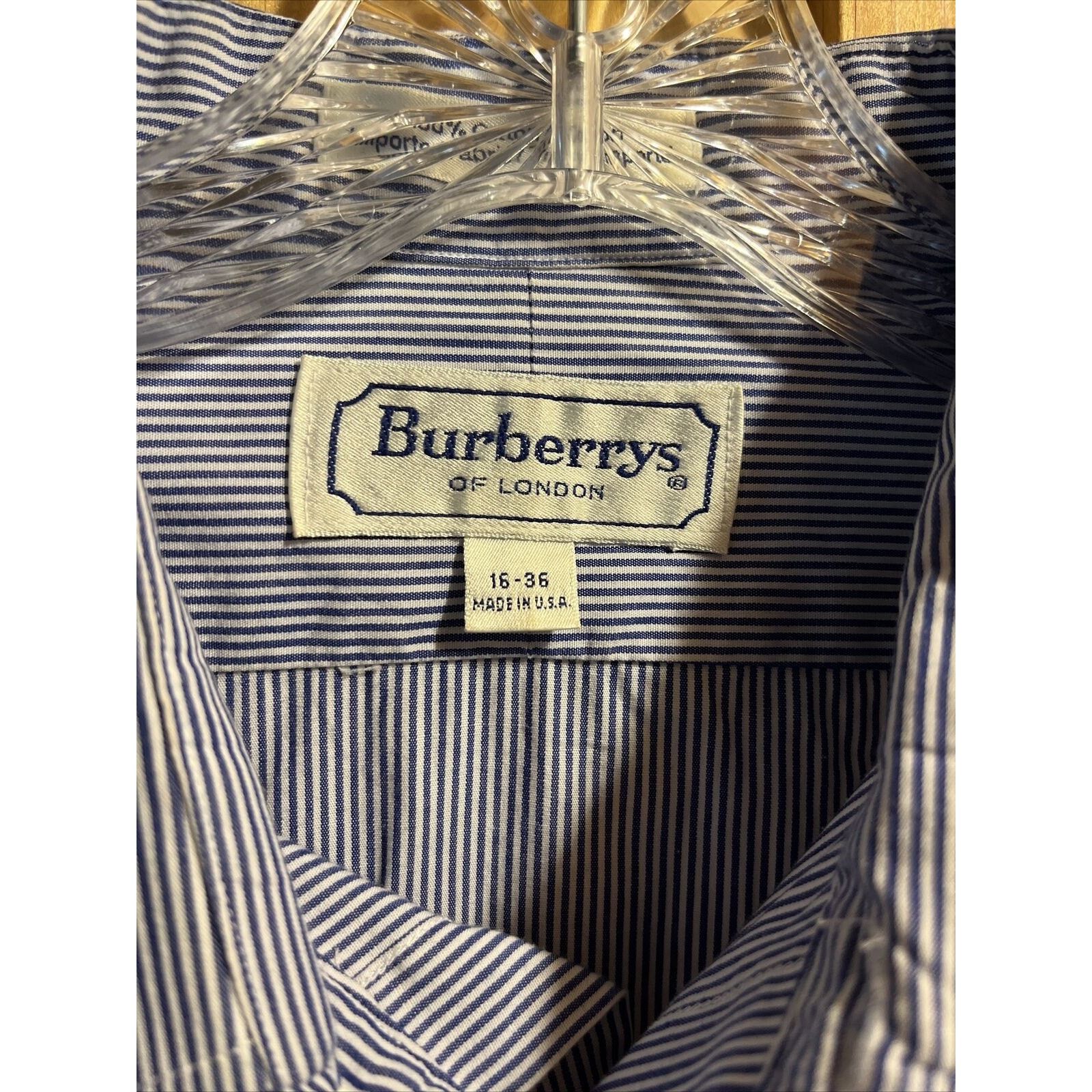 Burberry Burberrys Men’s 16 36 Blue White Striped Button Cotton Shirt Size US XL / EU 56 / 4 - 3 Thumbnail