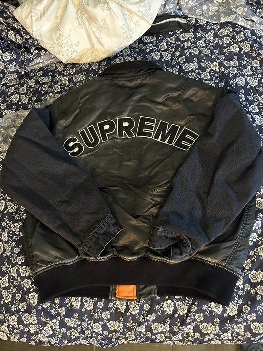 Supreme Supreme denim sleeve MA-1 jacket | Grailed