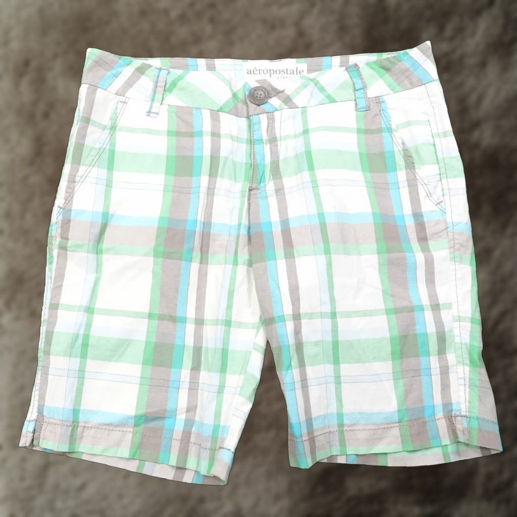 Aeropostale Vintage AeroPOSTALE Women's Cotton Blend Plaid Flat Front Chino Shorts Size 4 Casual Summer Size 27" / US 4 / IT 40 - 1 Thumbnail