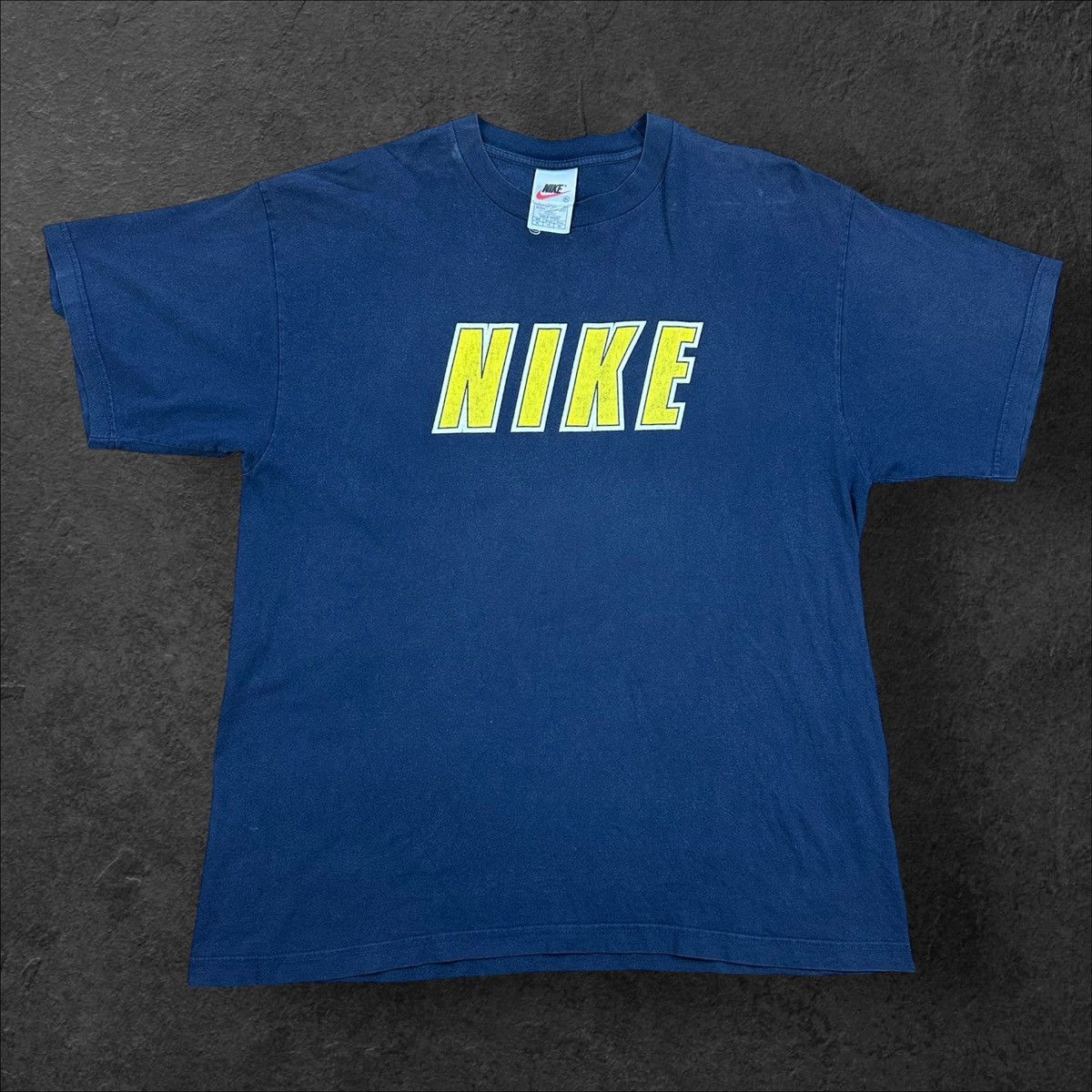 Nike × Vintage Vintage 90s Nike Big Logo Navy Blue T shirt XL Tee Size US XL / EU 56 / 4 - 1 Thumbnail
