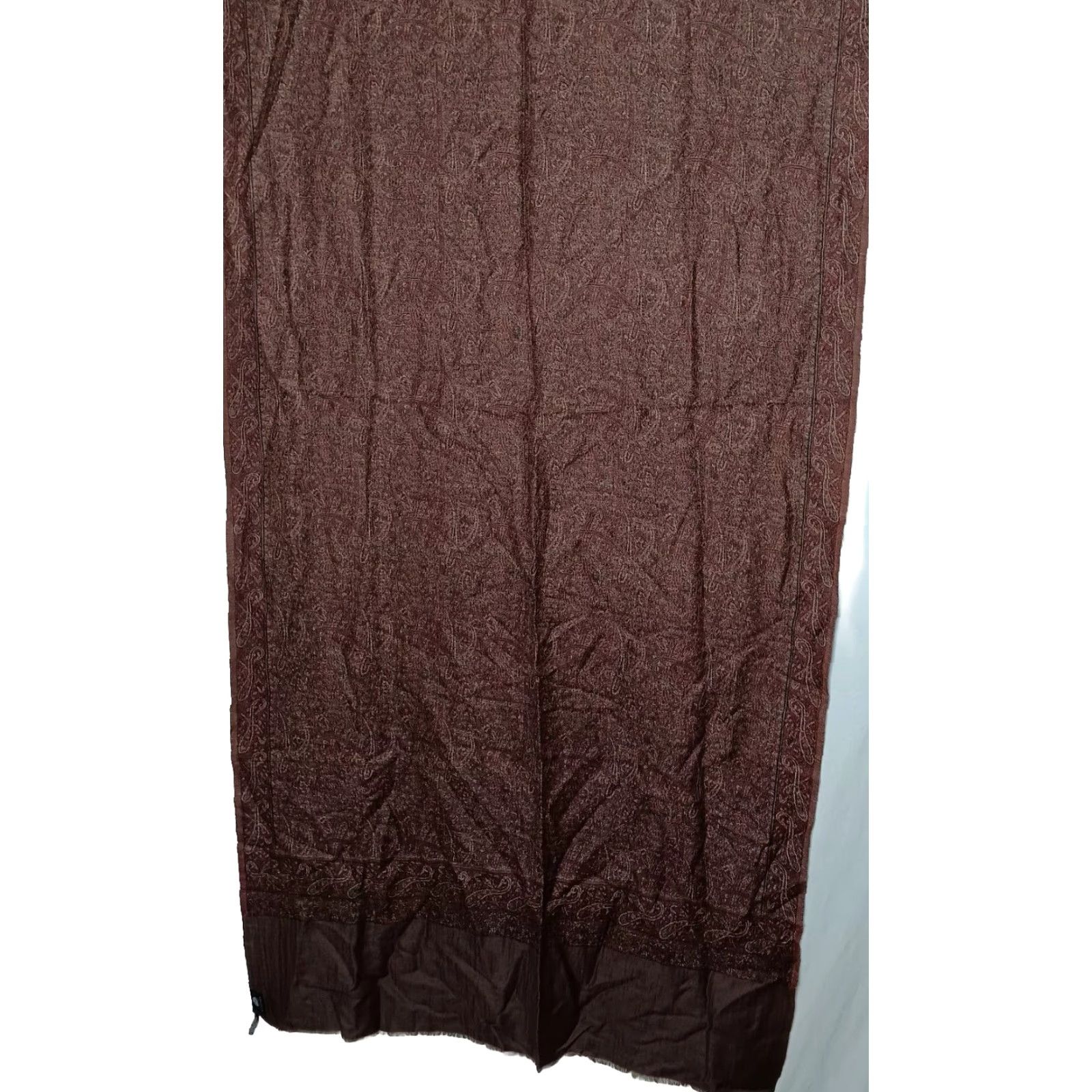 Vintage VINTAGE Valerie Stevens Wool Scarf Shawl Women's Fall Winter Brown Maroon Paisley Fringe 82x37.5 Inches Size ONE SIZE - 3 Thumbnail